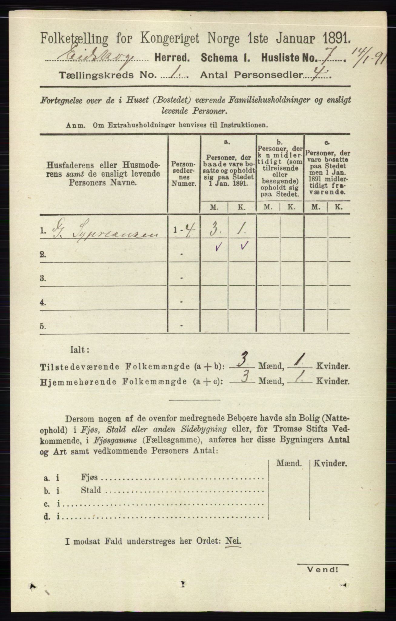 RA, 1891 census for 0420 Eidskog, 1891, p. 45