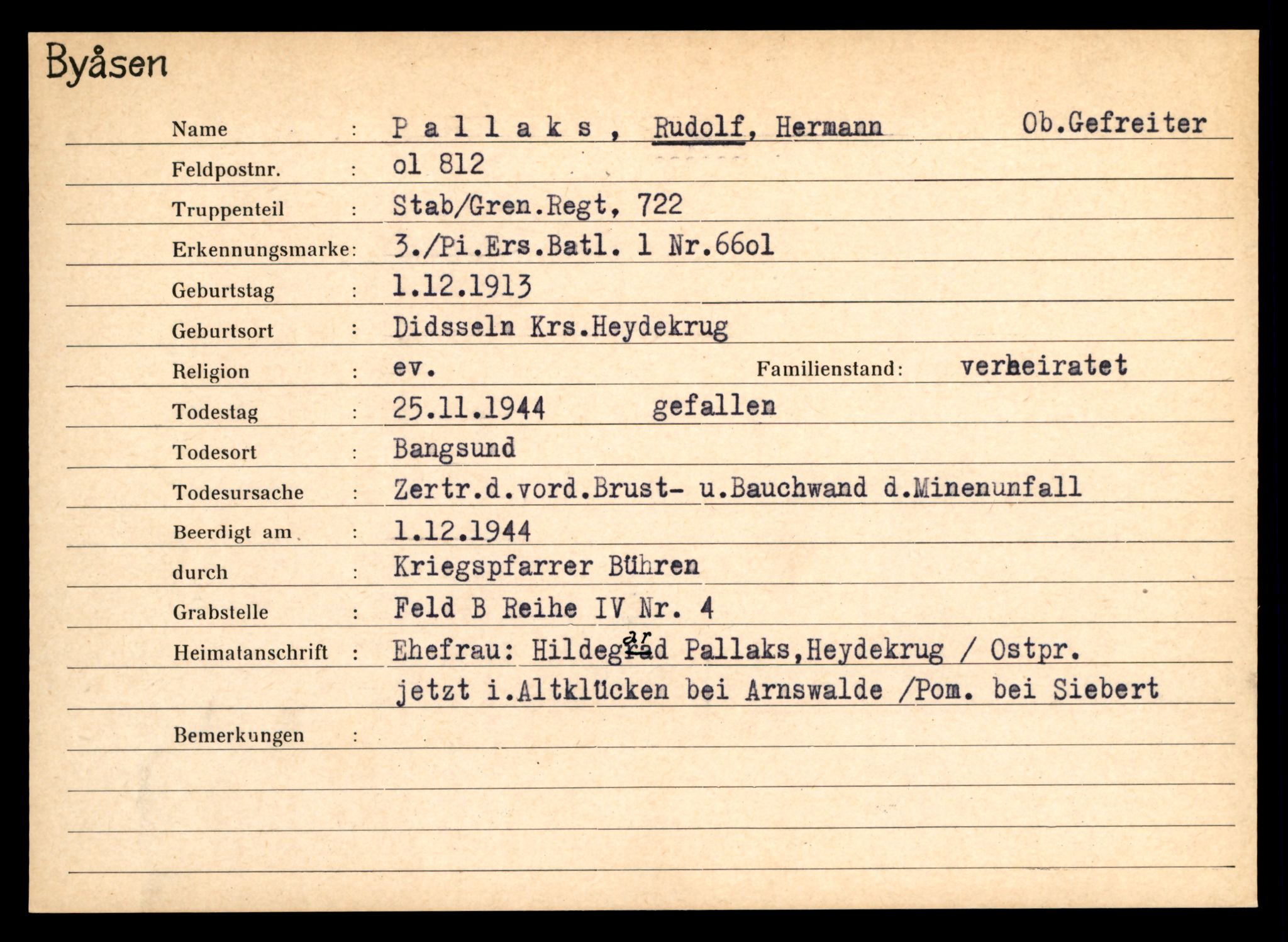 Distriktskontoret for krigsgraver, AV/SAT-A-5030/E/L0004: Kasett/kartotek over tysk Krigskirkegård på Byåsen, 1945, p. 1269