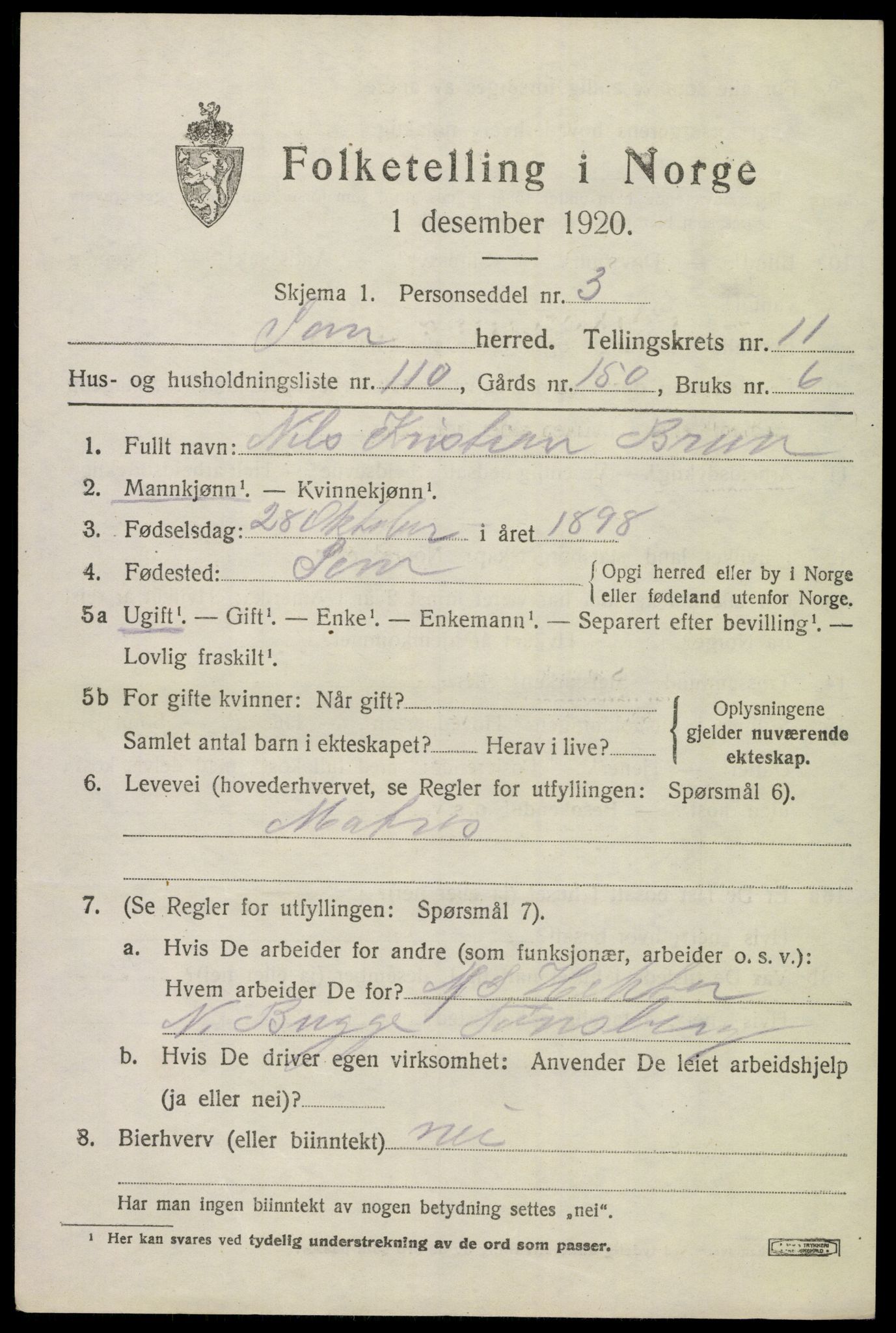 SAKO, 1920 census for Sem, 1920, p. 15745