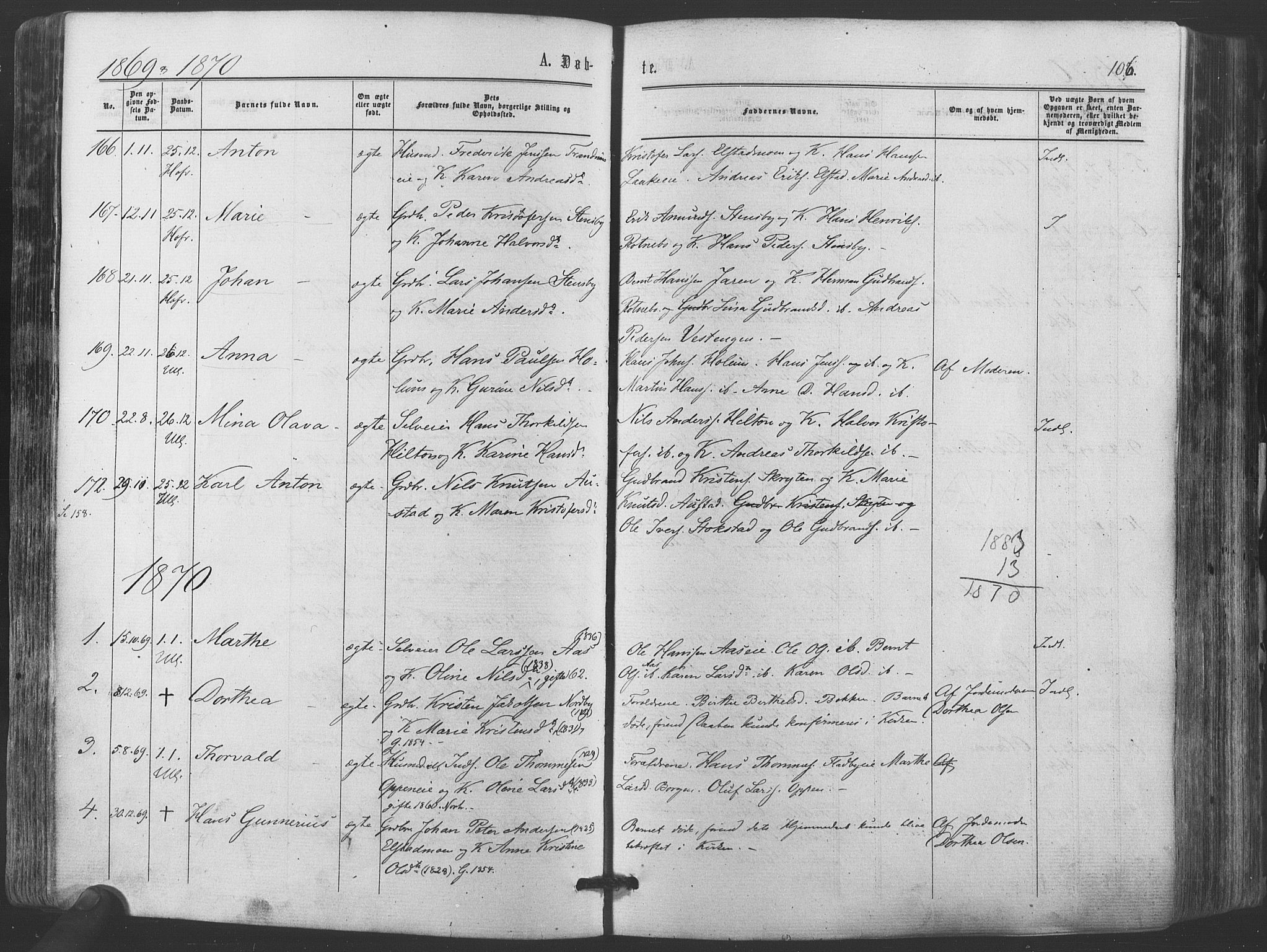 Ullensaker prestekontor Kirkebøker, AV/SAO-A-10236a/F/Fa/L0016: Parish register (official) no. I 16, 1863-1875, p. 106