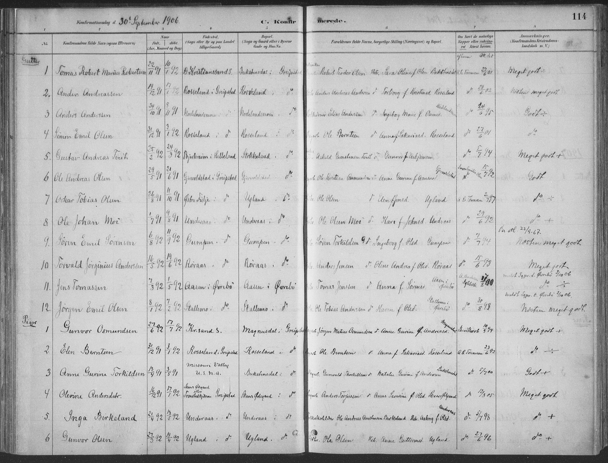 Søgne sokneprestkontor, SAK/1111-0037/F/Fa/Faa/L0003: Parish register (official) no. A 3, 1883-1910, p. 114