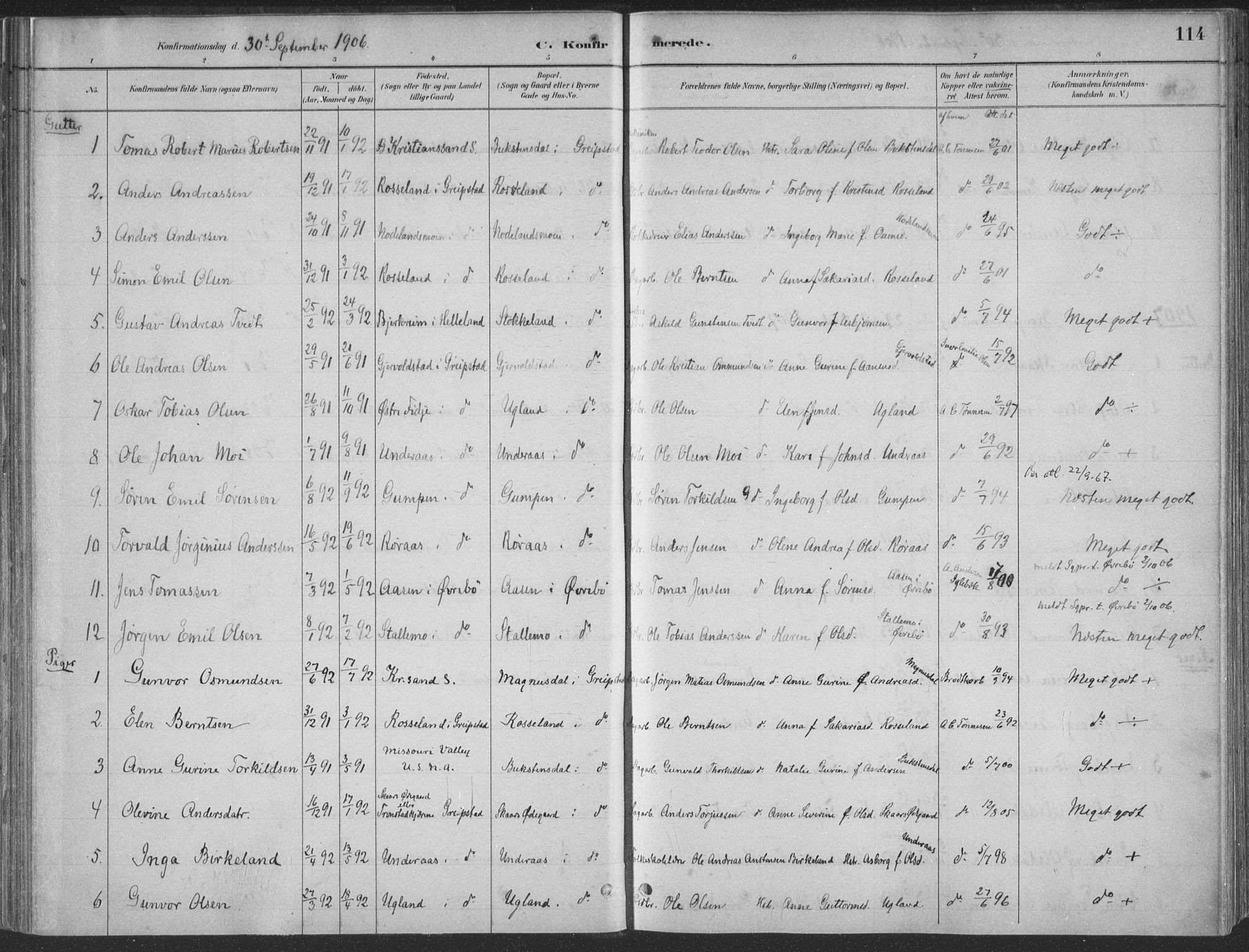 Søgne sokneprestkontor, AV/SAK-1111-0037/F/Fa/Faa/L0003: Parish register (official) no. A 3, 1883-1910, p. 114