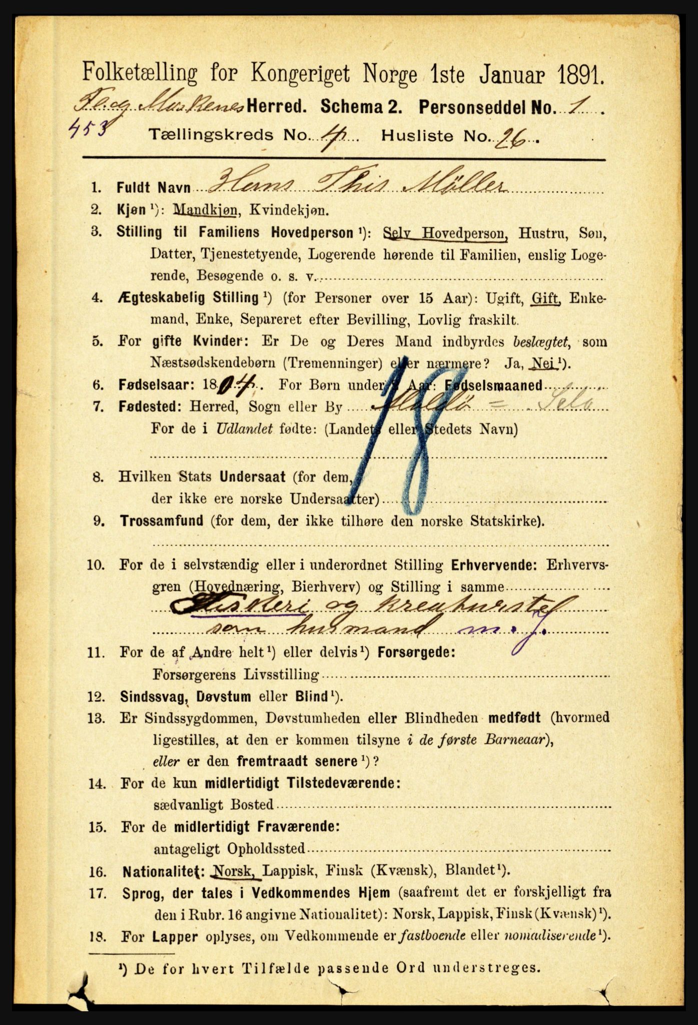 RA, 1891 census for 1859 Flakstad, 1891, p. 2074