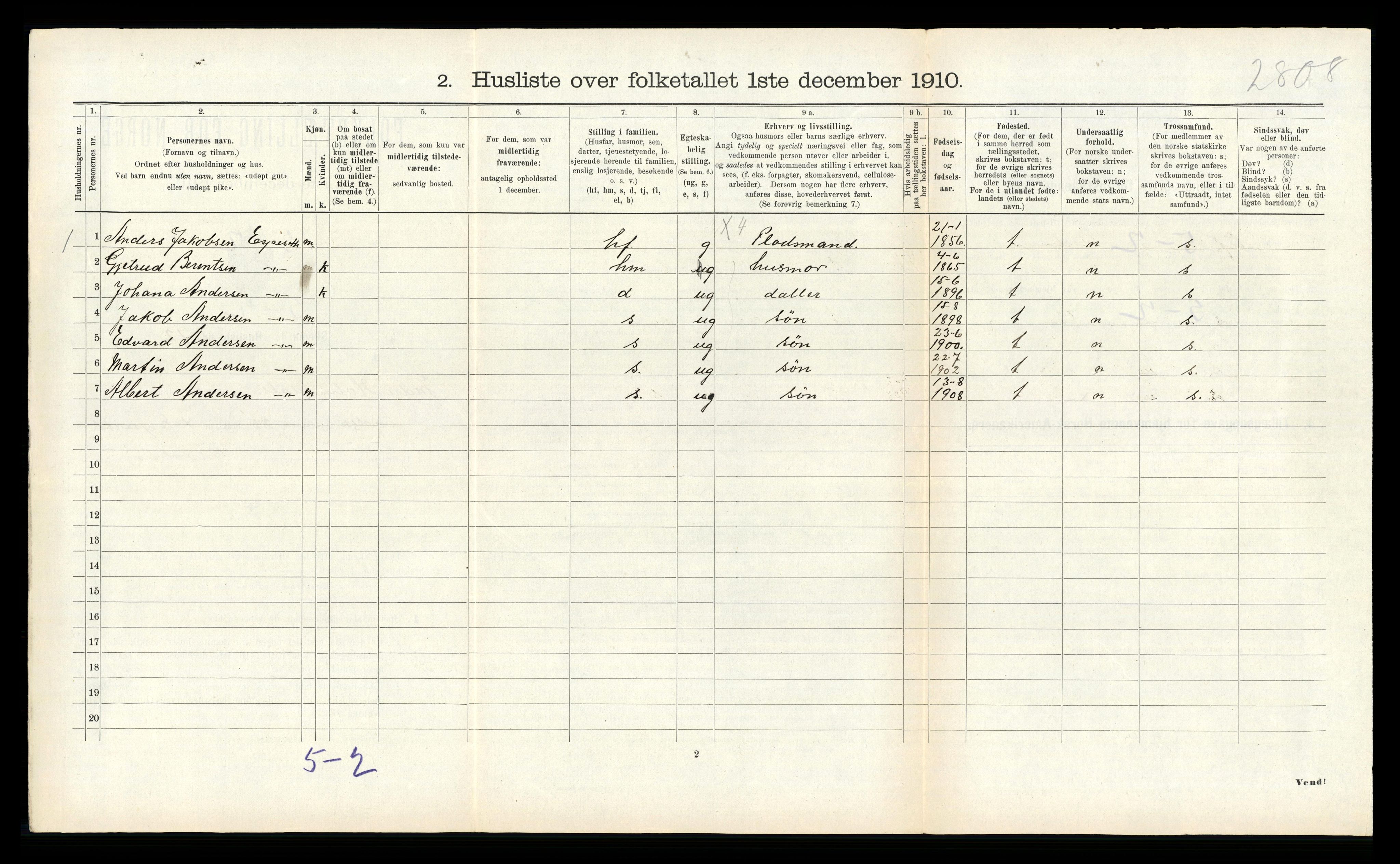 RA, 1910 census for Indre Holmedal, 1910, p. 141