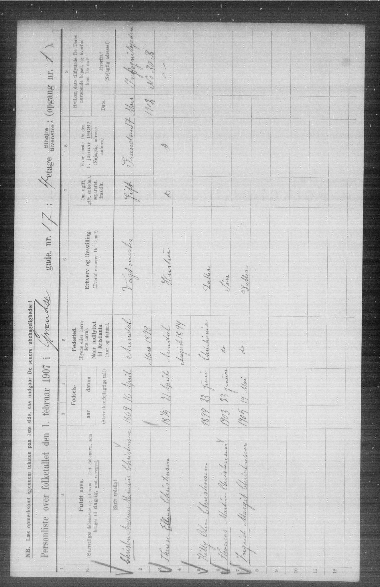 OBA, Municipal Census 1907 for Kristiania, 1907, p. 15174