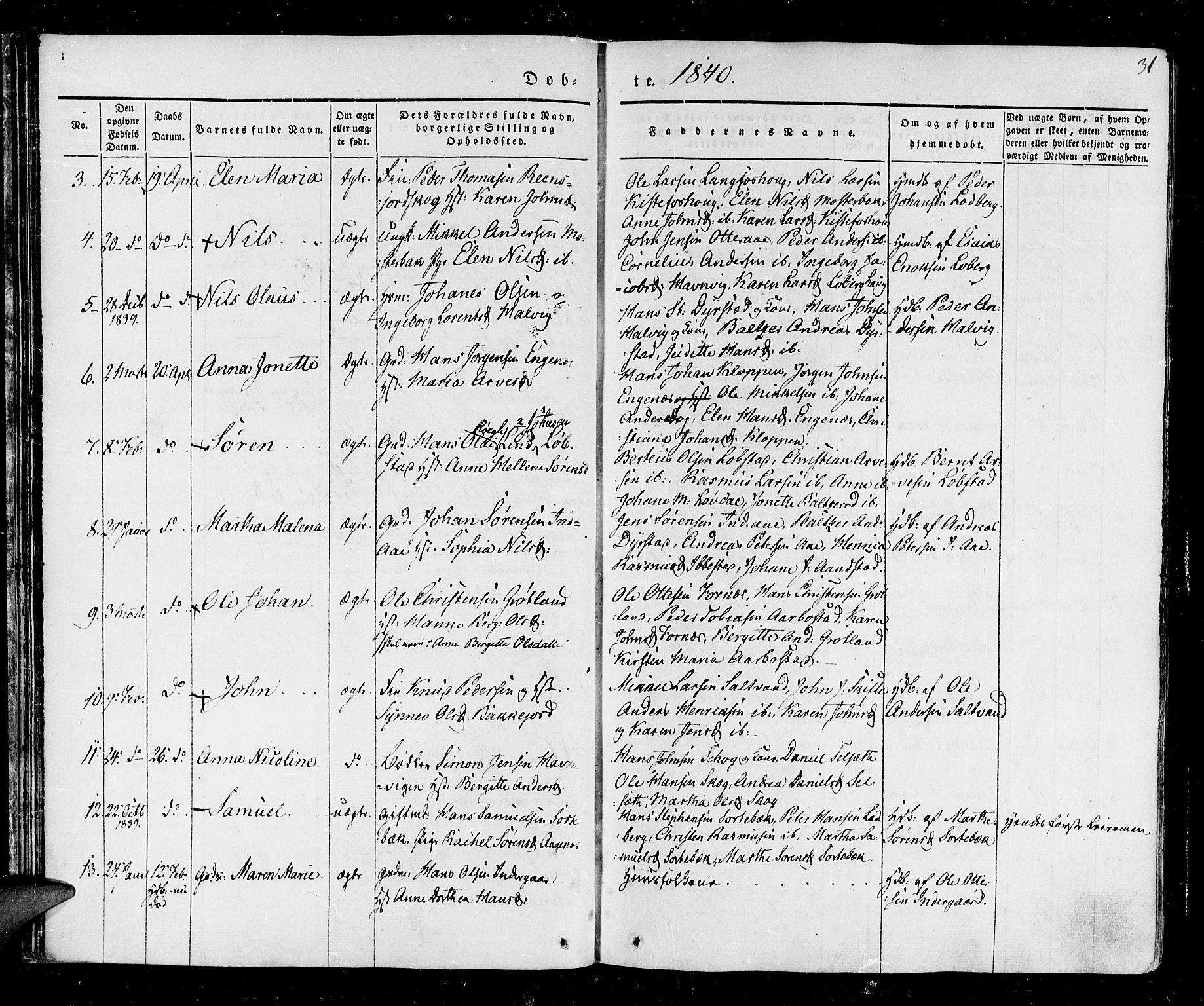 Ibestad sokneprestembete, SATØ/S-0077/H/Ha/Haa/L0006kirke: Parish register (official) no. 6, 1837-1850, p. 31