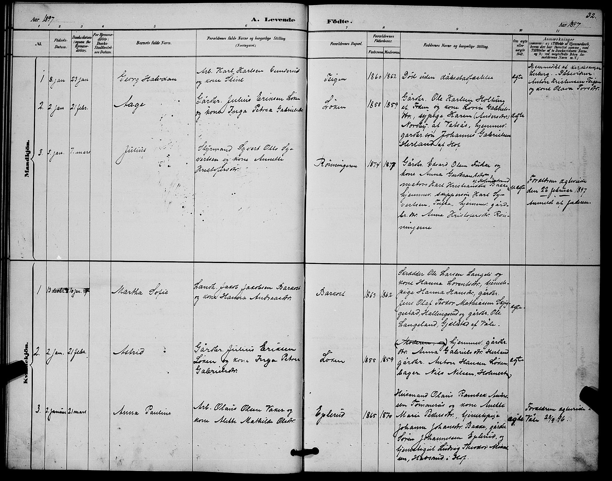 Botne kirkebøker, AV/SAKO-A-340/G/Gb/L0003: Parish register (copy) no. II 3, 1887-1899, p. 32