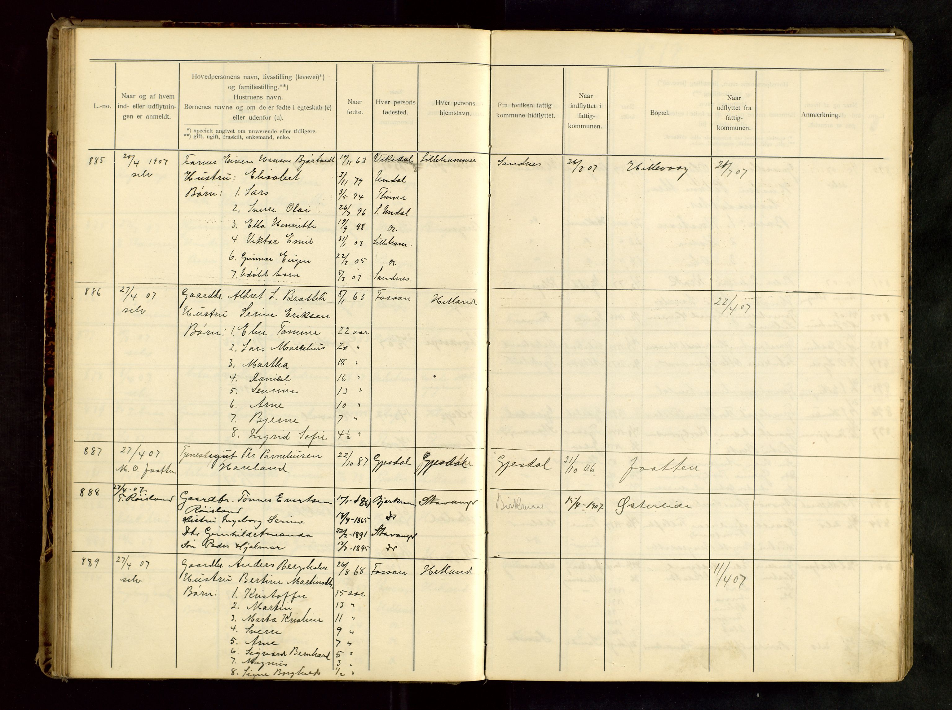 Hetland lensmannskontor, AV/SAST-A-100101/Gwa/L0001: Flytteprotokoll (er delt i to: 1a og 1b), 1901-1918, p. 68