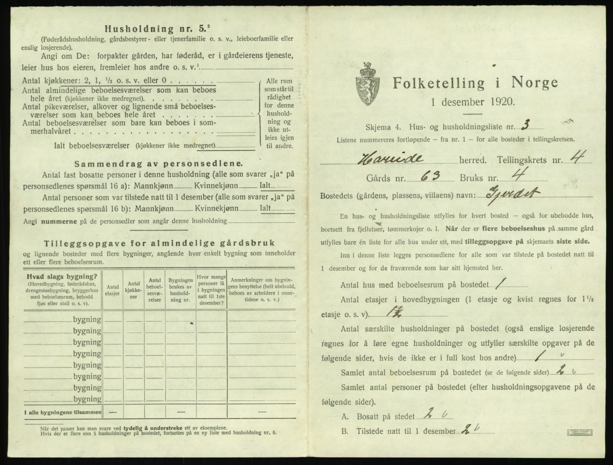 SAT, 1920 census for Hareid, 1920, p. 213