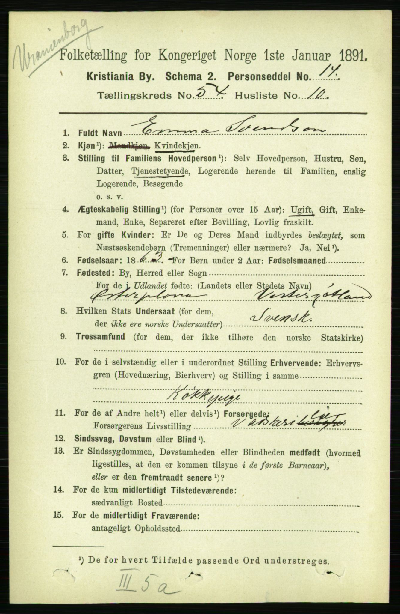 RA, 1891 census for 0301 Kristiania, 1891, p. 30063