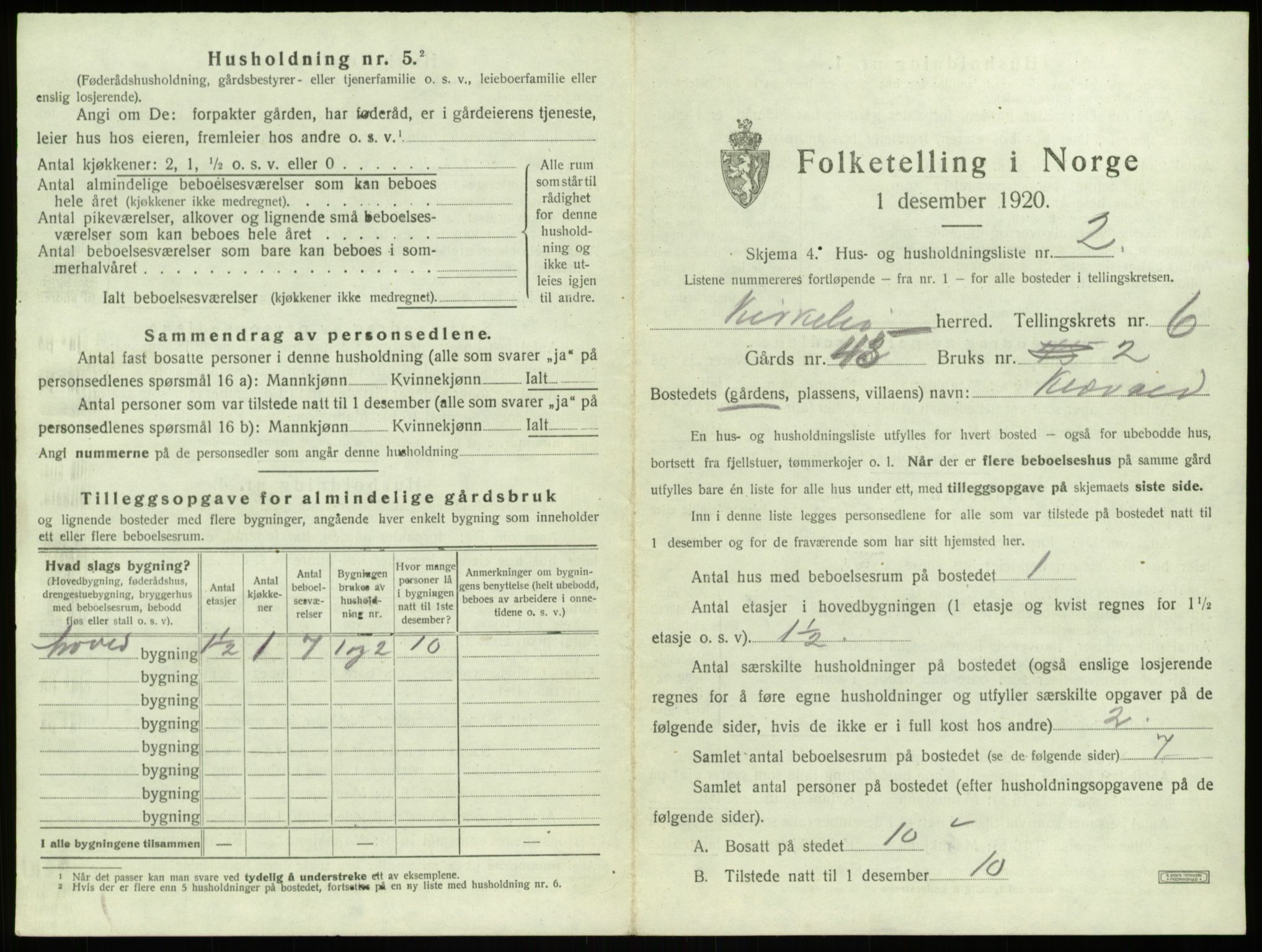 SAB, 1920 census for Kyrkjebø, 1920, p. 404