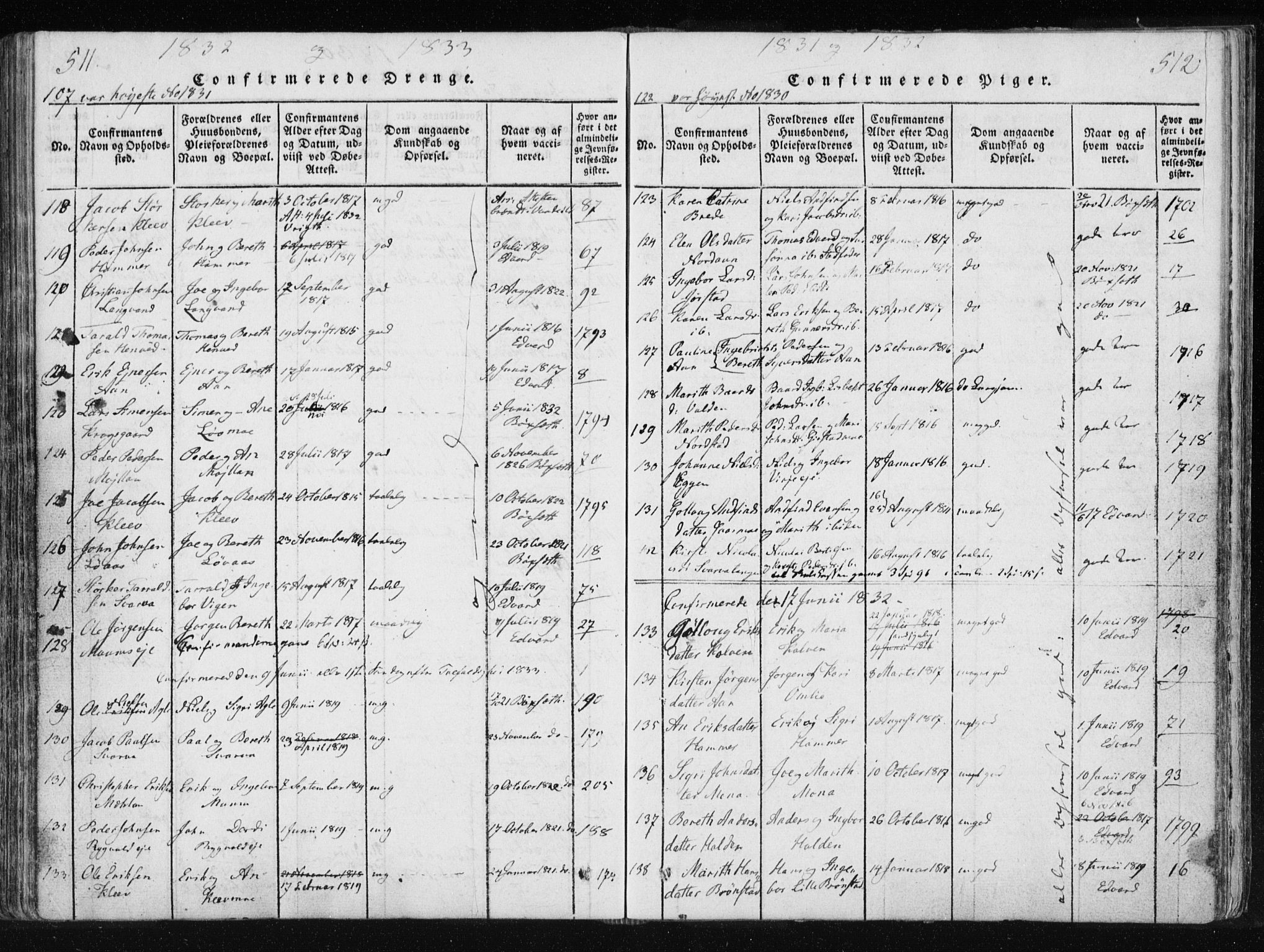 Ministerialprotokoller, klokkerbøker og fødselsregistre - Nord-Trøndelag, SAT/A-1458/749/L0469: Parish register (official) no. 749A03, 1817-1857, p. 511-512