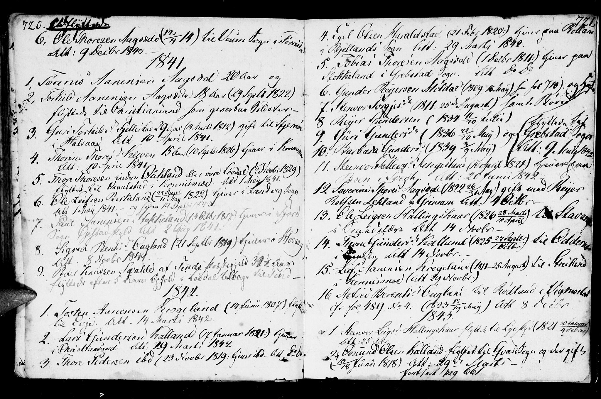 Holum sokneprestkontor, SAK/1111-0022/F/Fa/Fab/L0004: Parish register (official) no. A 4, 1774-1847, p. 720-721
