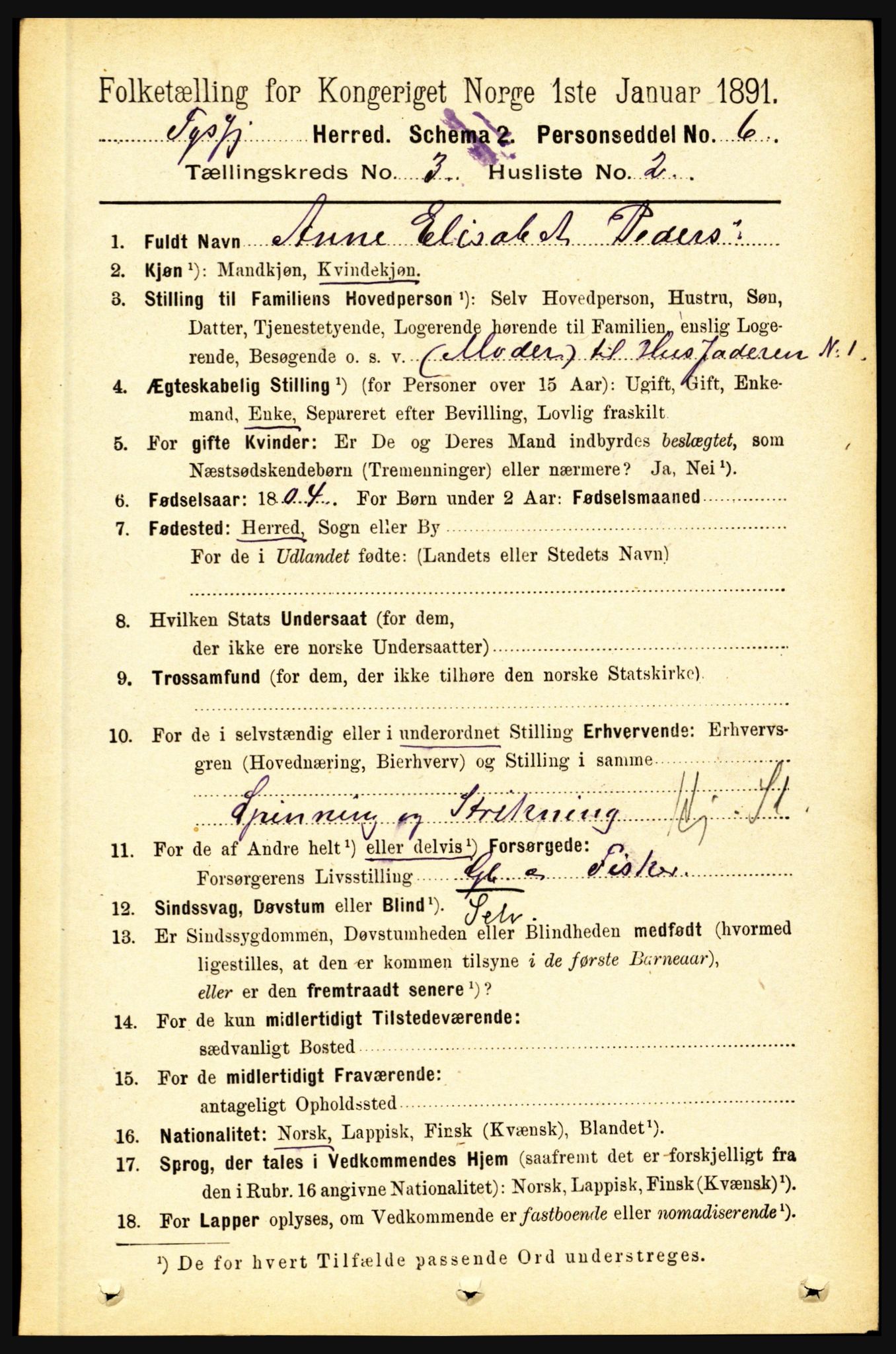 RA, 1891 census for 1850 Tysfjord, 1891, p. 1057