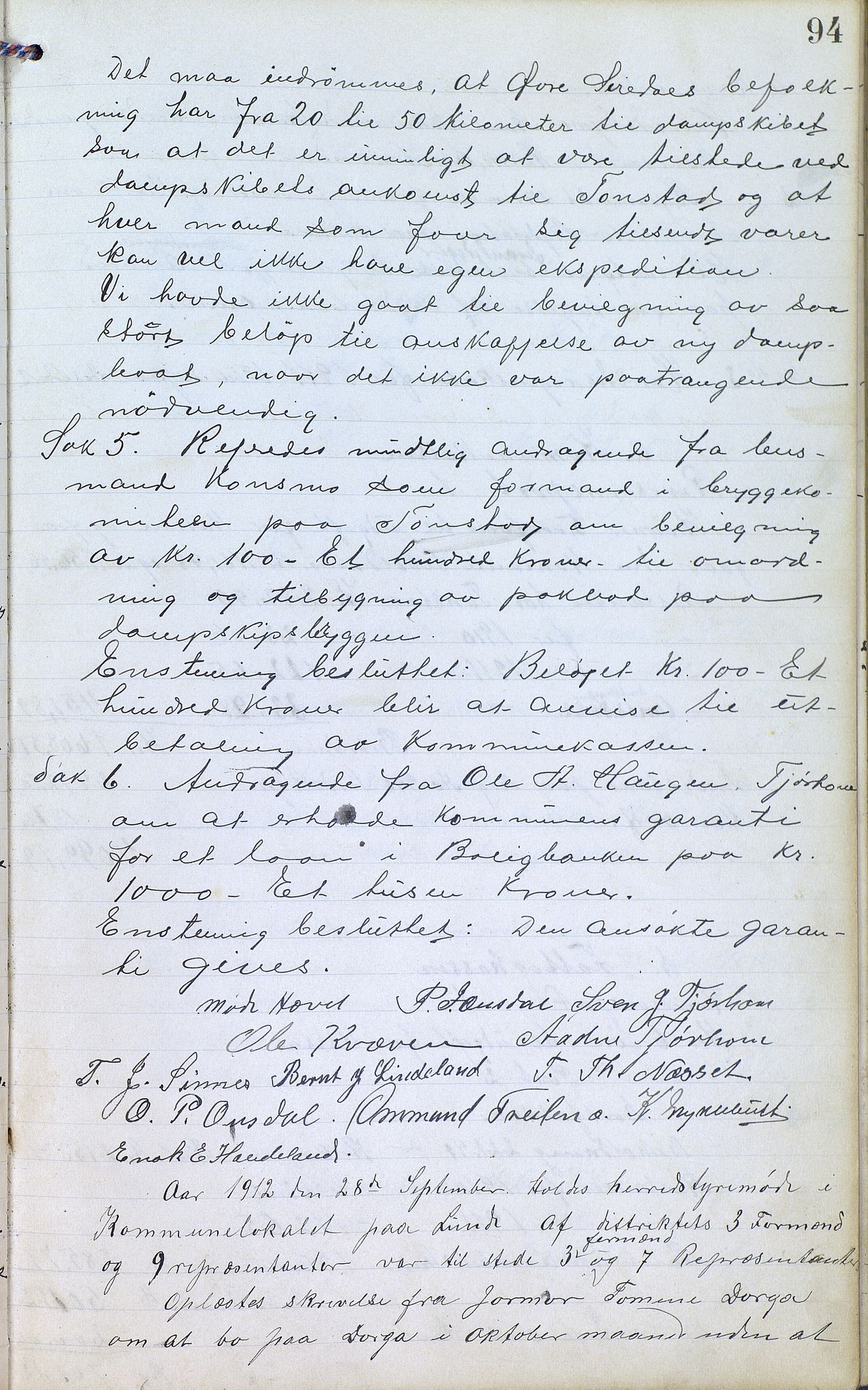 Øvre Sirdal kommune - Formannskapet/Kommunestyret, ARKSOR/1046ØS120/A/L0001: Møtebok (d), 1905-1917, p. 94