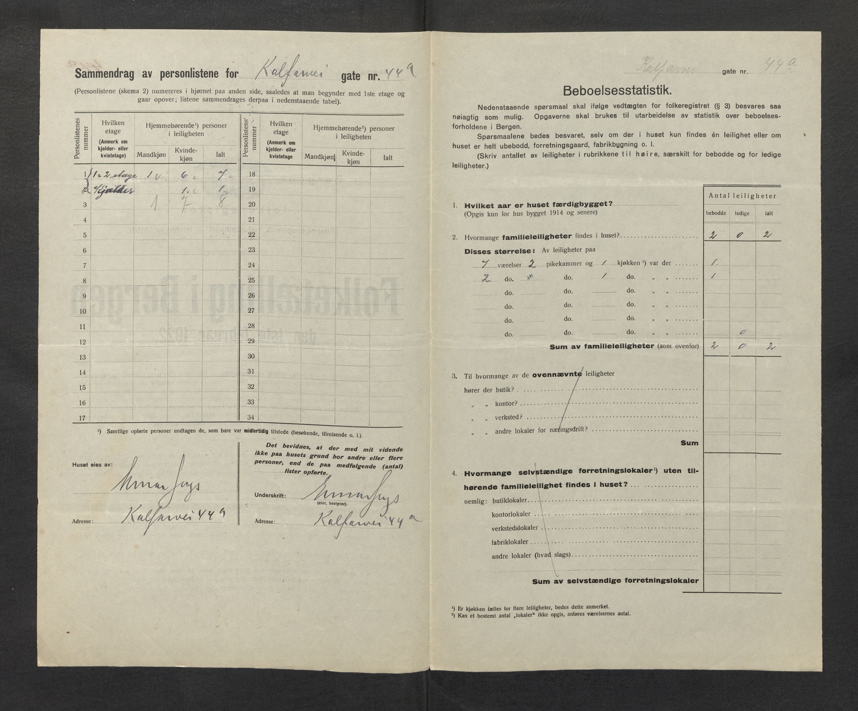 SAB, Municipal Census 1922 for Bergen, 1922, p. 17599