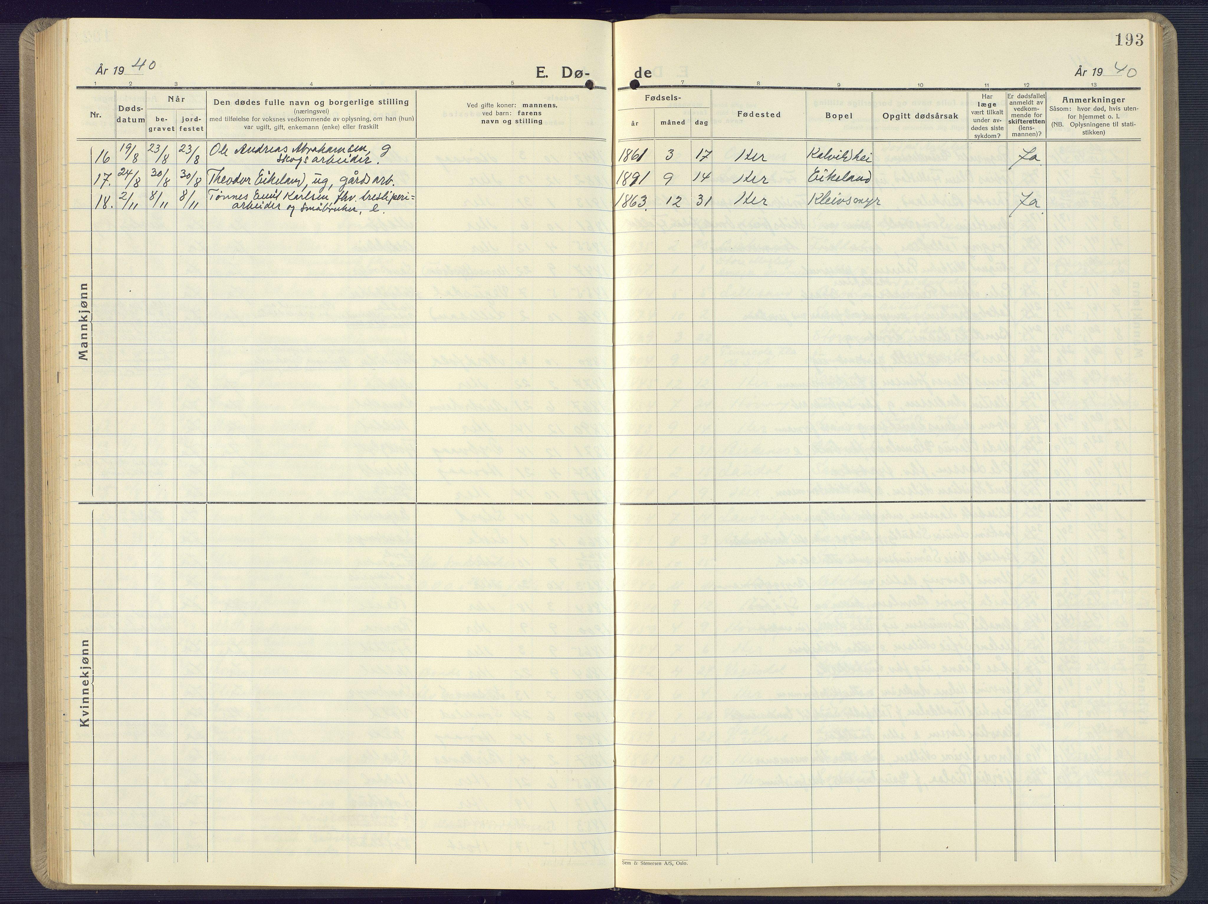 Vestre Moland sokneprestkontor, SAK/1111-0046/F/Fb/Fbb/L0008: Parish register (copy) no. B 8, 1930-1966, p. 193
