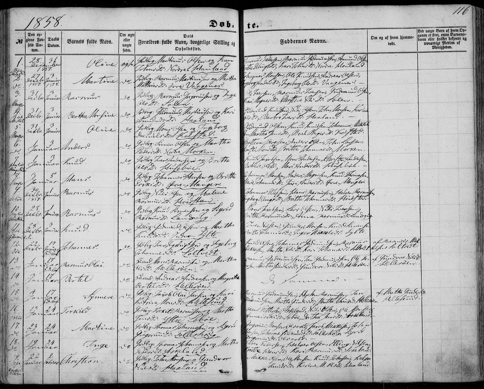 Manger sokneprestembete, SAB/A-76801/H/Haa: Parish register (official) no. A 6, 1849-1859, p. 116