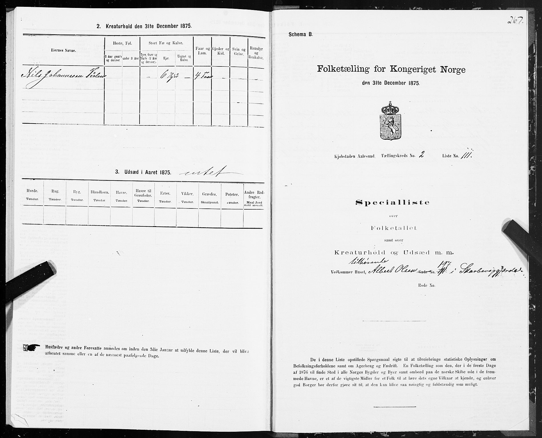 SAT, 1875 census for 1501P Ålesund, 1875, p. 2267