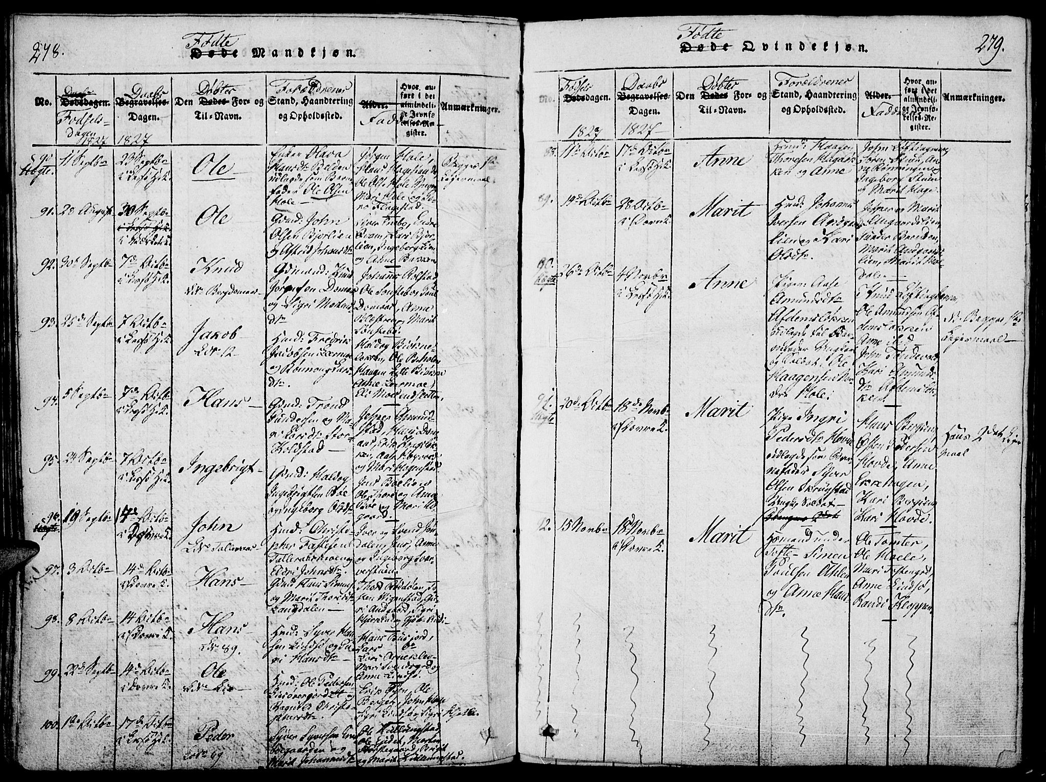 Lesja prestekontor, AV/SAH-PREST-068/H/Ha/Haa/L0004: Parish register (official) no. 4, 1820-1829, p. 278-279