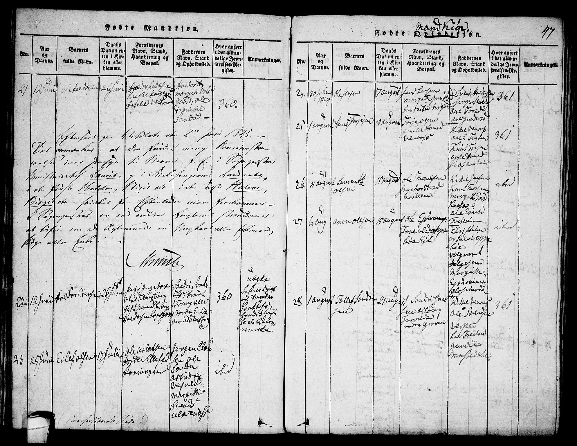 Seljord kirkebøker, SAKO/A-20/F/Fa/L0010: Parish register (official) no. I 10, 1815-1831, p. 47