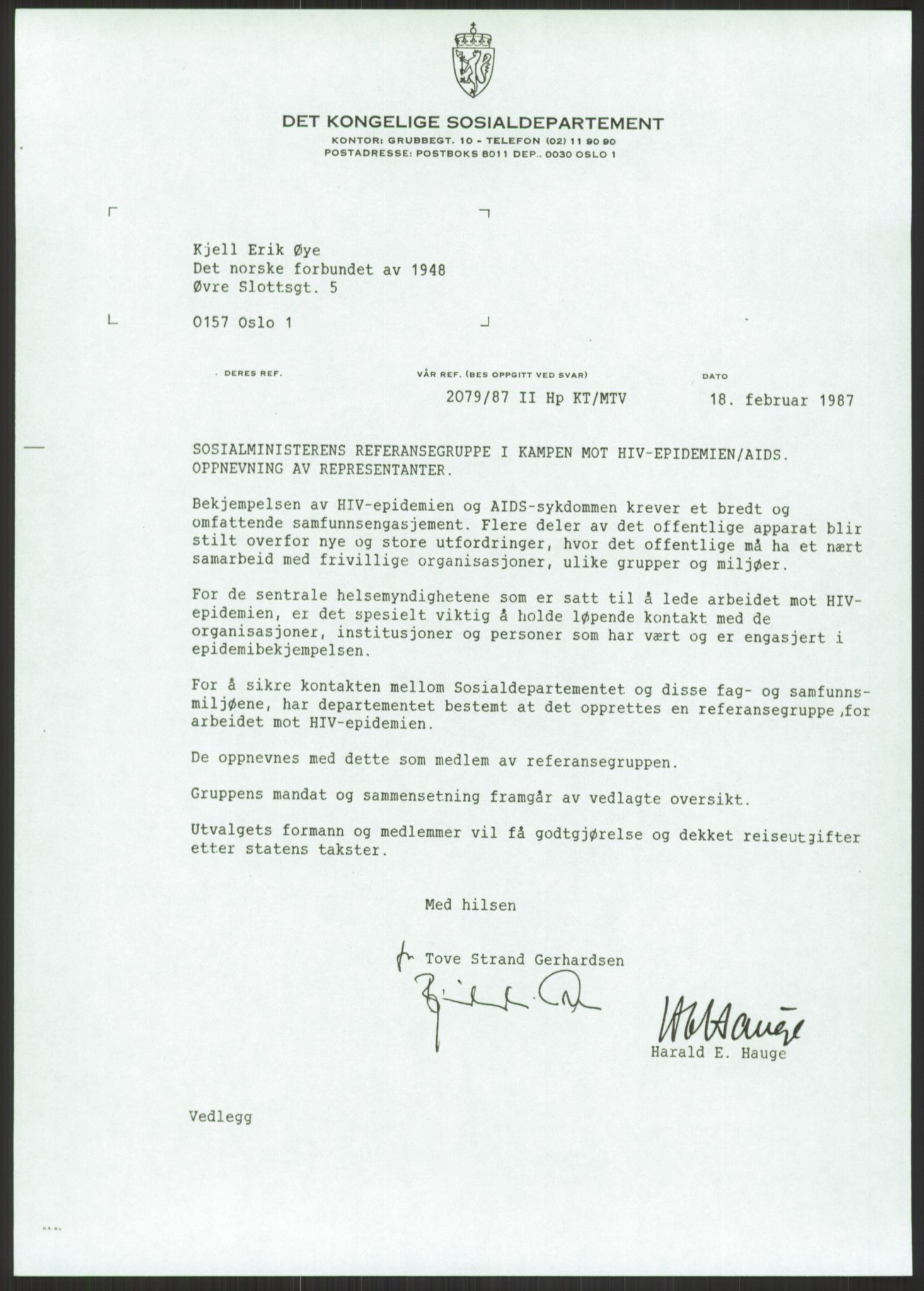 Sosialdepartementet, Administrasjons-, trygde-, plan- og helseavdelingen, AV/RA-S-6179/D/L2240/0003: -- / 619 Diverse. HIV/AIDS, 1986-1987, p. 127