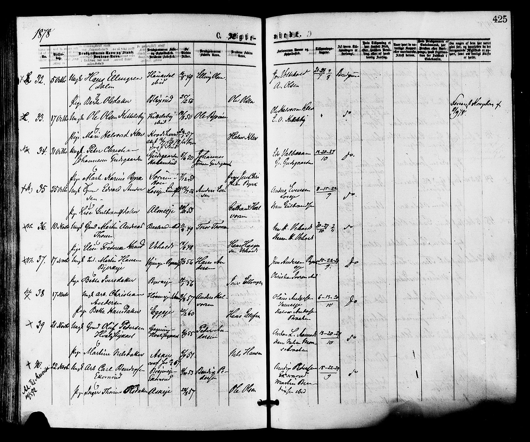 Norderhov kirkebøker, AV/SAKO-A-237/F/Fa/L0015: Parish register (official) no. 15, 1875-1884, p. 425