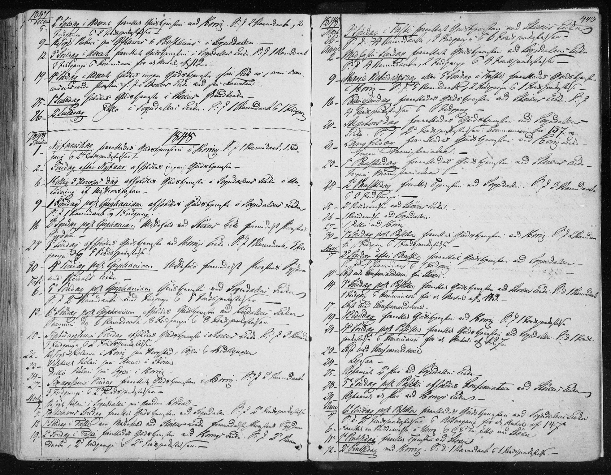 Ministerialprotokoller, klokkerbøker og fødselsregistre - Sør-Trøndelag, SAT/A-1456/687/L0997: Parish register (official) no. 687A05 /1, 1843-1848, p. 443