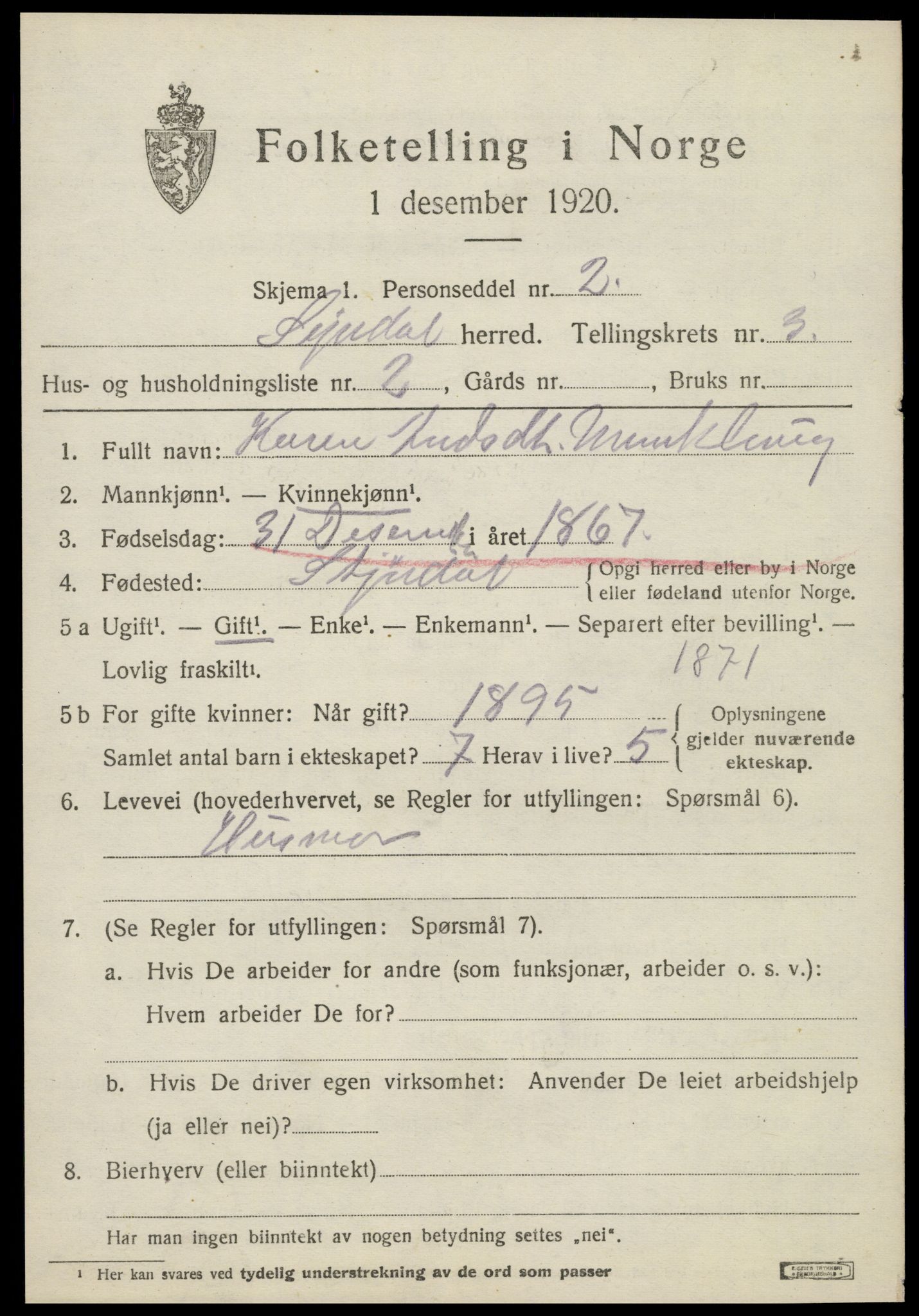 SAT, 1920 census for Stjørdal, 1920, p. 2544