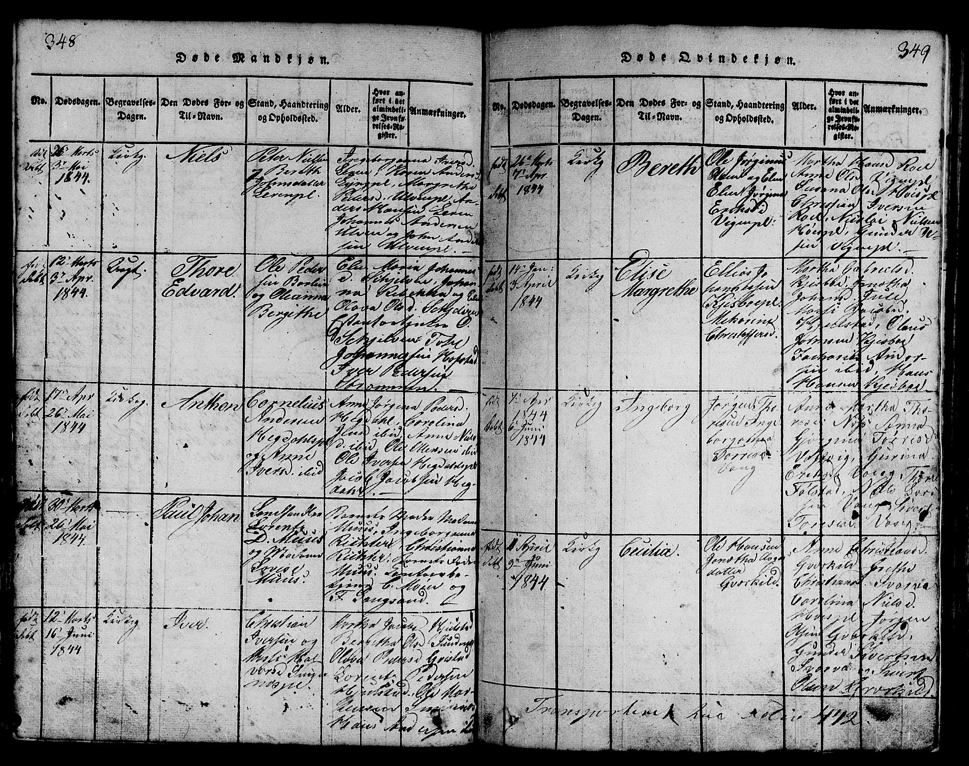 Ministerialprotokoller, klokkerbøker og fødselsregistre - Nord-Trøndelag, SAT/A-1458/730/L0298: Parish register (copy) no. 730C01, 1816-1849, p. 348-349