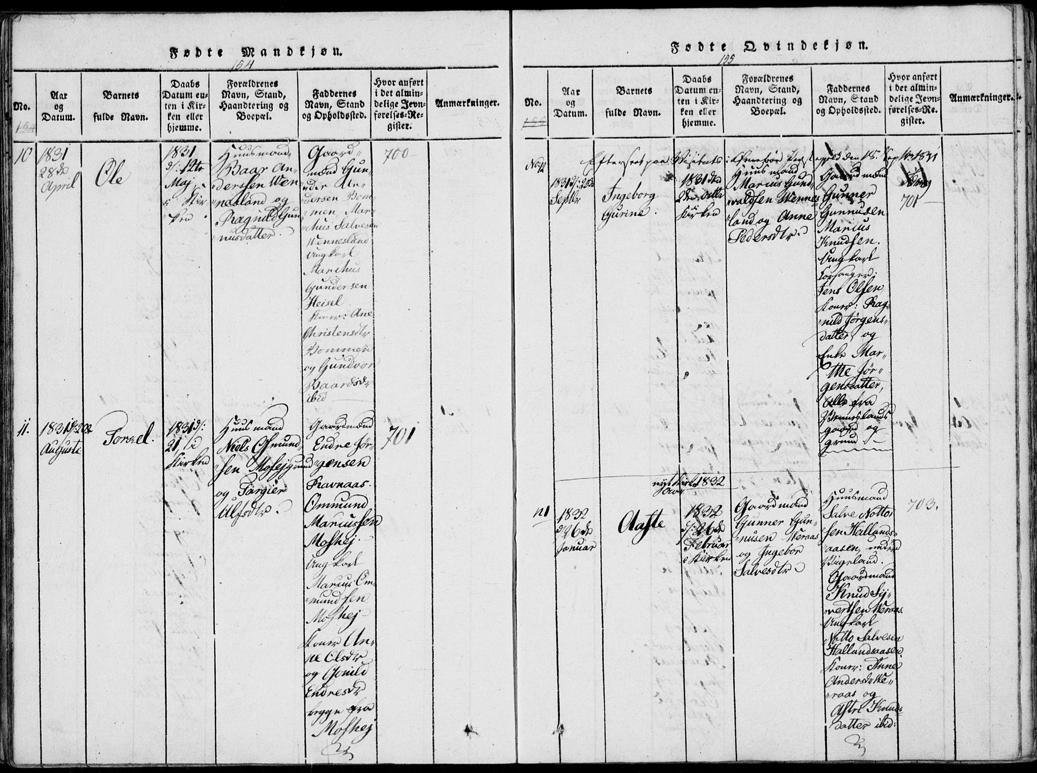 Vennesla sokneprestkontor, AV/SAK-1111-0045/Fa/Fab/L0003: Parish register (official) no. A 3, 1820-1834, p. 154-155