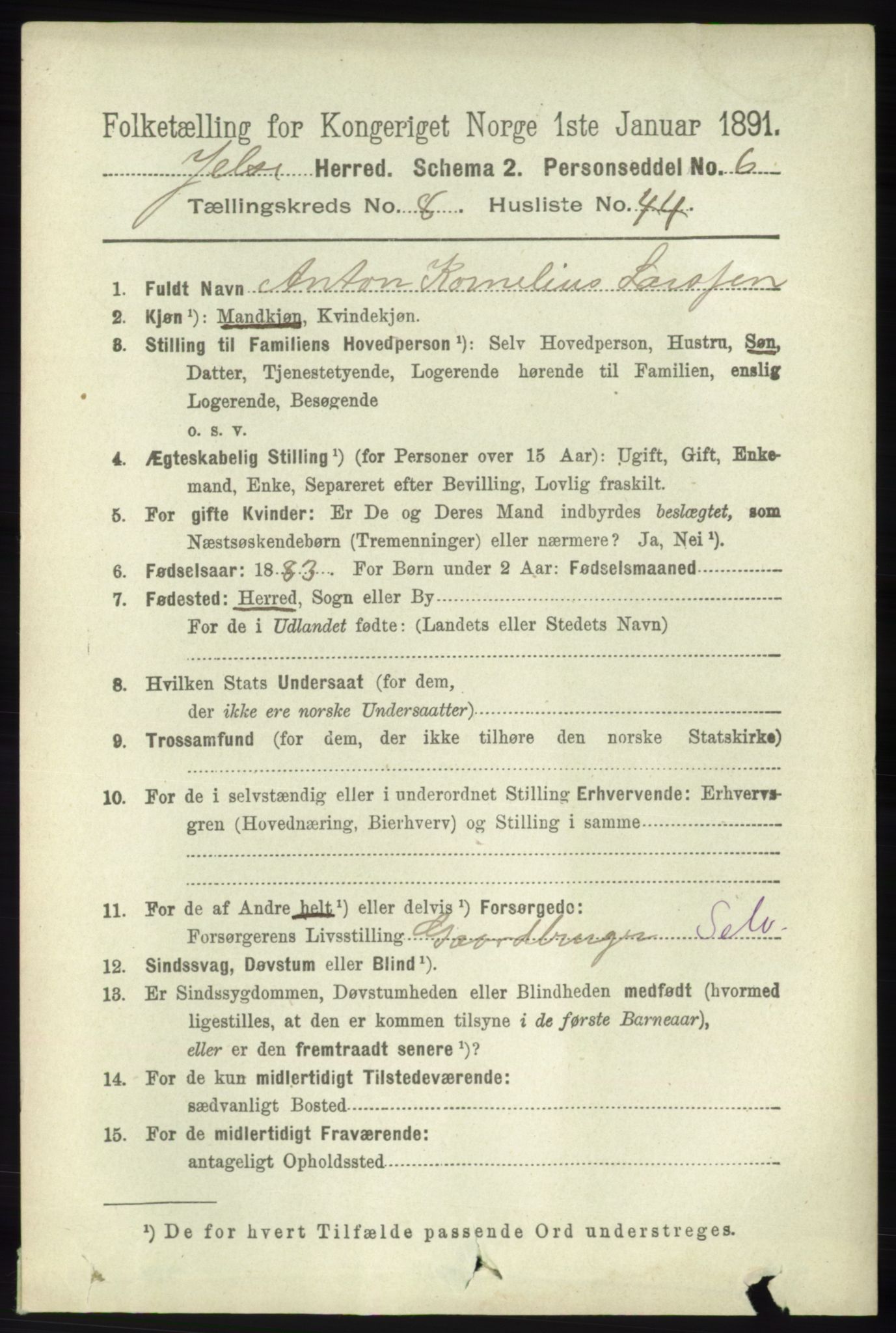 RA, 1891 census for 1138 Jelsa, 1891, p. 2000