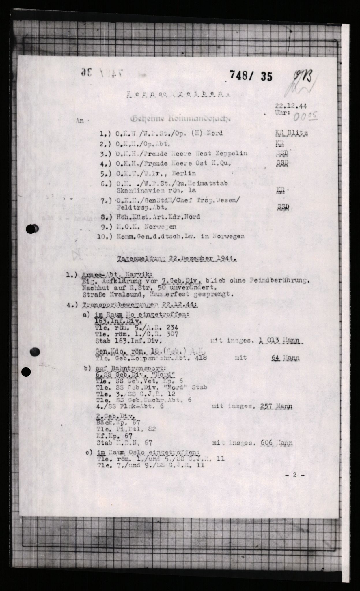 Forsvarets Overkommando. 2 kontor. Arkiv 11.4. Spredte tyske arkivsaker, AV/RA-RAFA-7031/D/Dar/Dara/L0005: Krigsdagbøker for 20. Gebirgs-Armee-Oberkommando (AOK 20), 1942-1944, p. 421