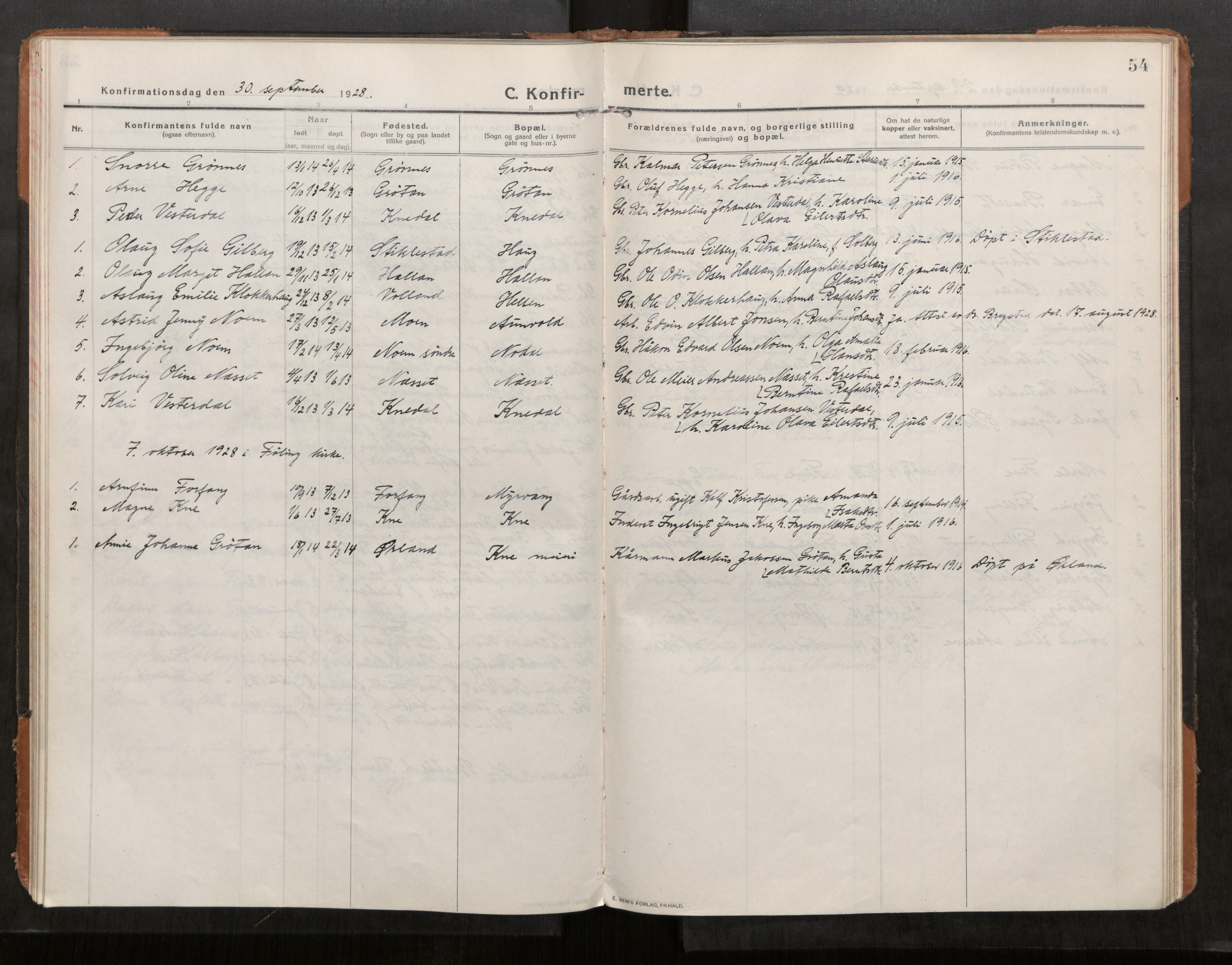 Stod sokneprestkontor, SAT/A-1164/1/I/I1/I1a/L0004: Parish register (official) no. 4, 1913-1933, p. 54
