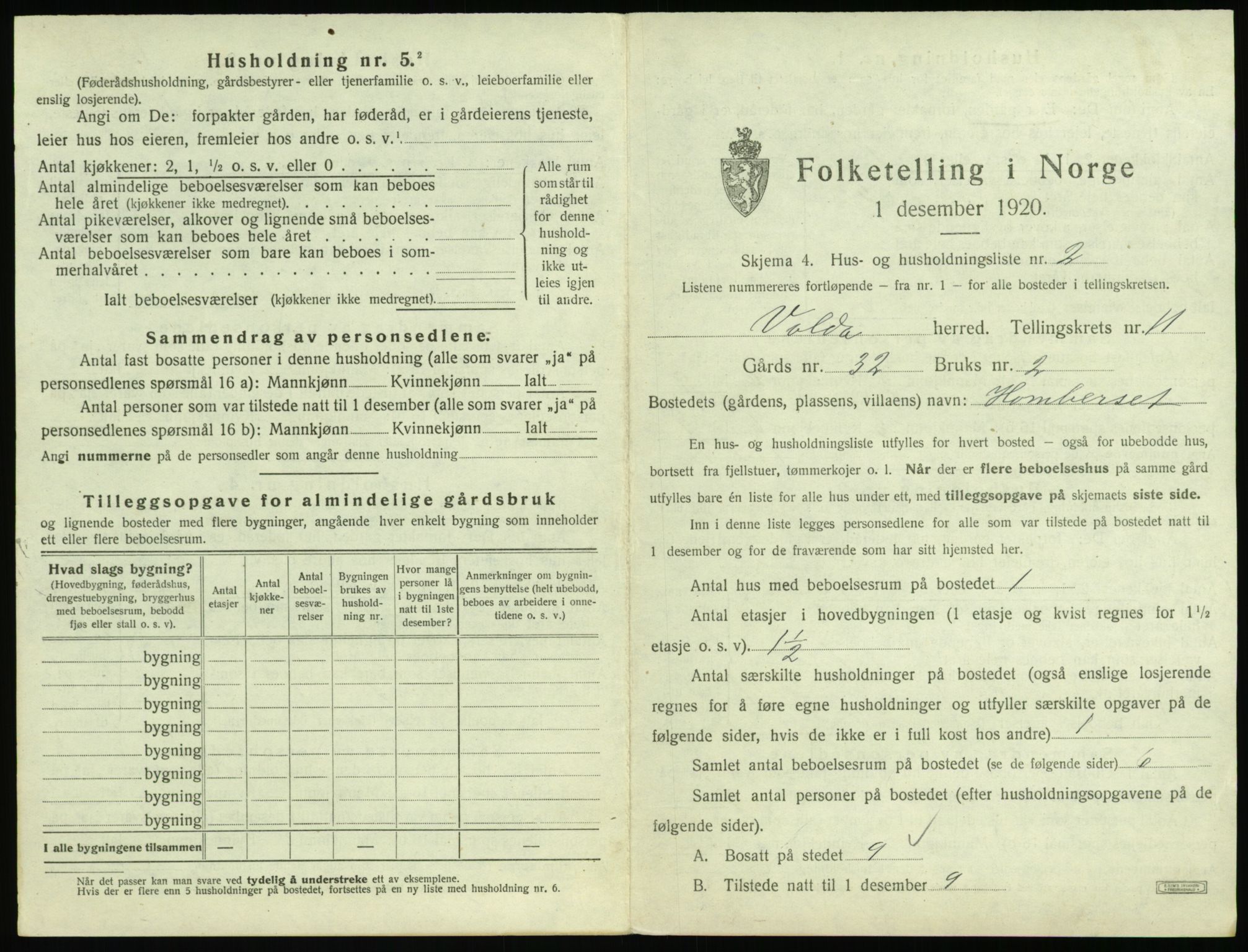 SAT, 1920 census for Volda, 1920, p. 984