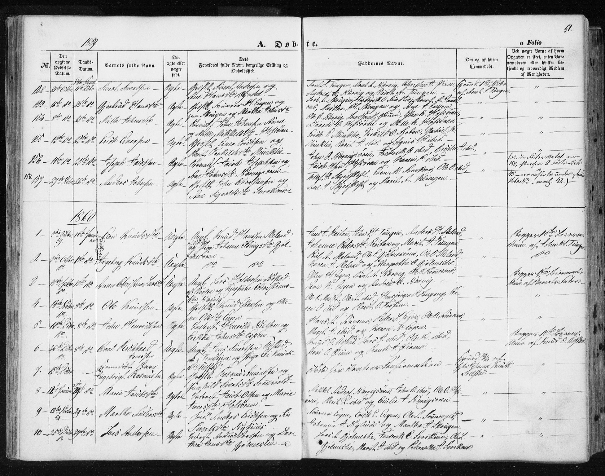 Ministerialprotokoller, klokkerbøker og fødselsregistre - Sør-Trøndelag, SAT/A-1456/668/L0806: Parish register (official) no. 668A06, 1854-1869, p. 51