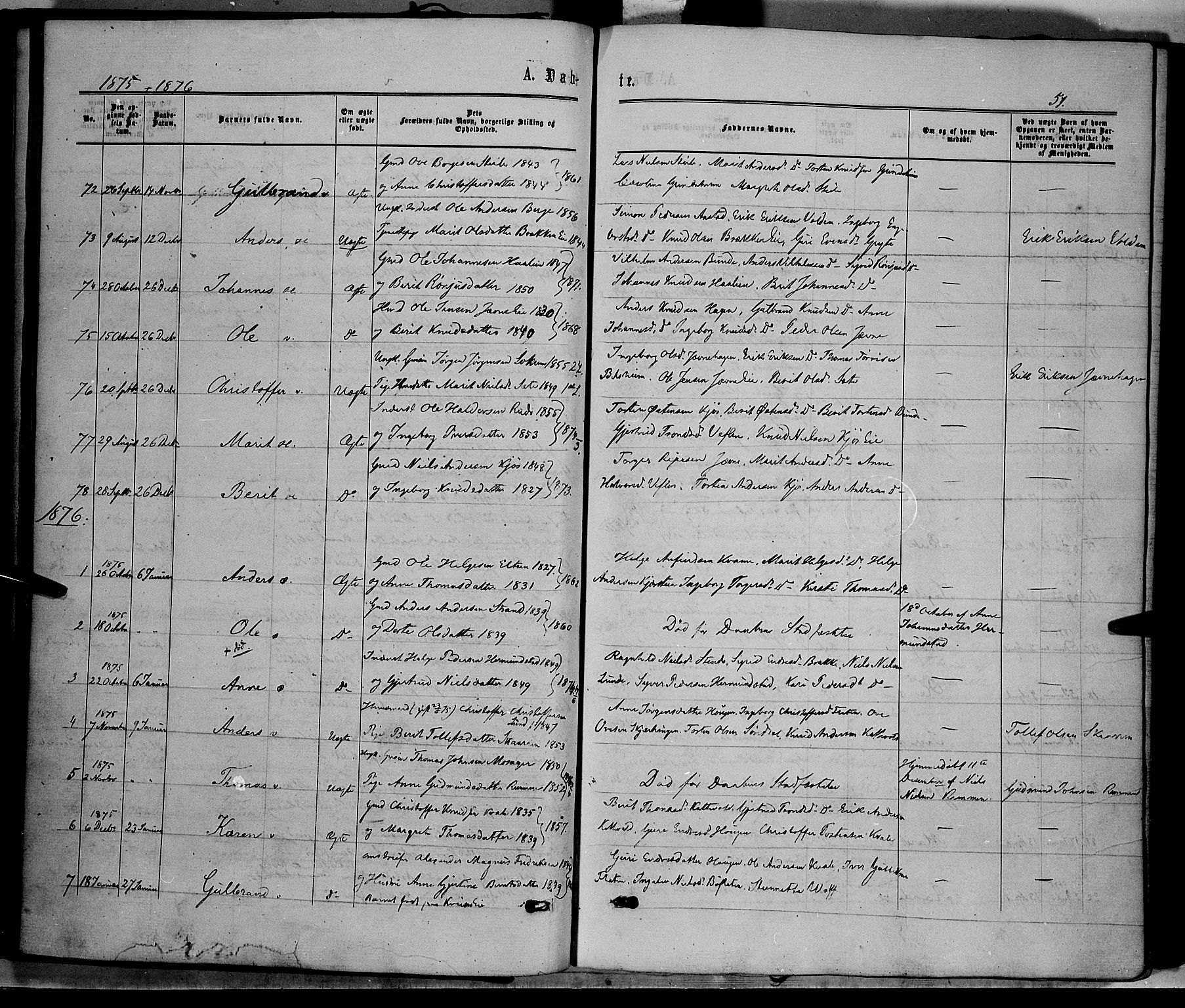 Vang prestekontor, Valdres, SAH/PREST-140/H/Ha/L0007: Parish register (official) no. 7, 1865-1881, p. 51