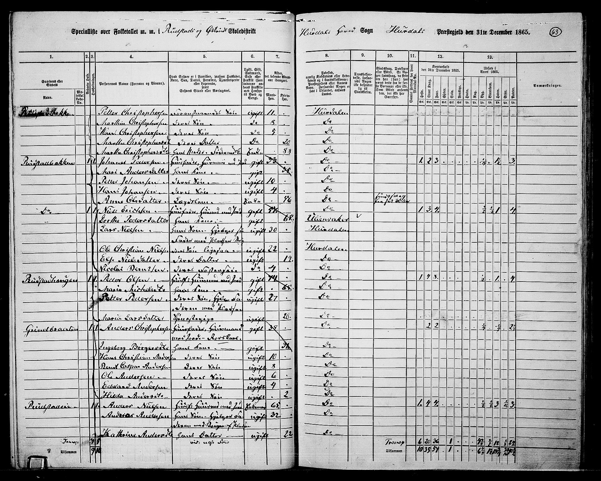 RA, 1865 census for Hurdal, 1865, p. 54