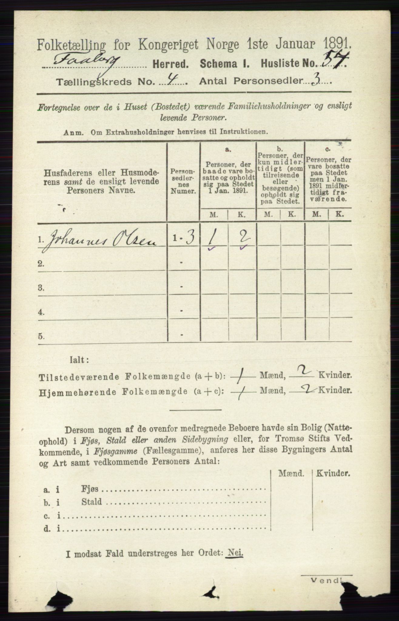 RA, 1891 census for 0524 Fåberg, 1891, p. 1219