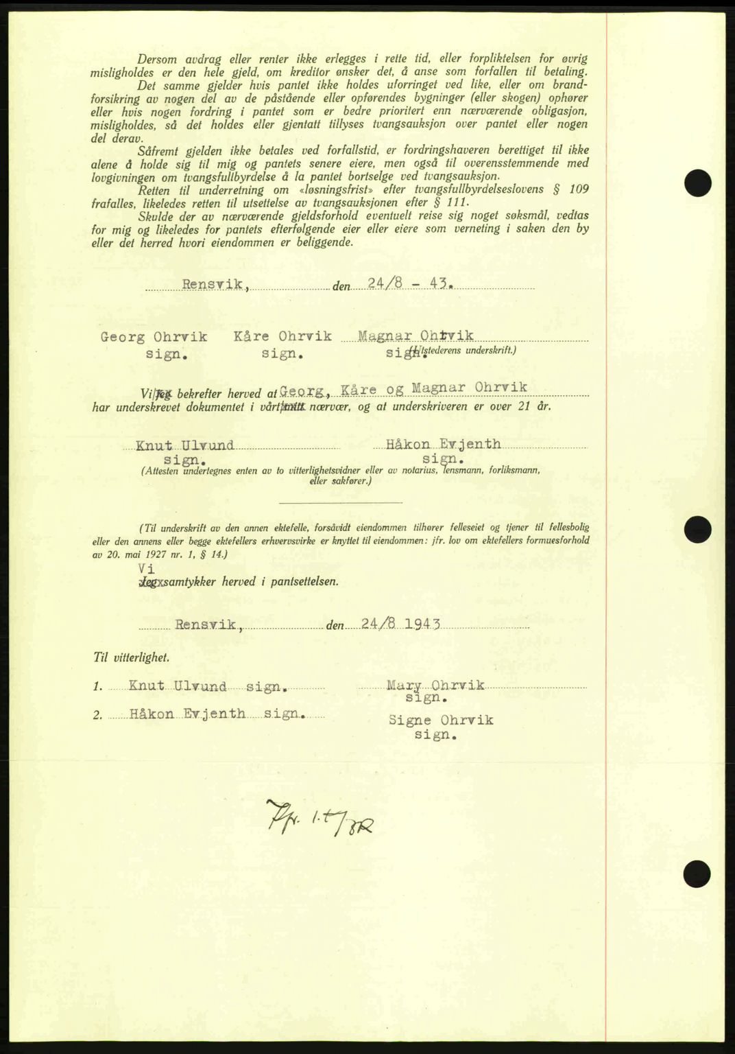 Nordmøre sorenskriveri, AV/SAT-A-4132/1/2/2Ca: Mortgage book no. B91, 1943-1944, Diary no: : 1937/1943