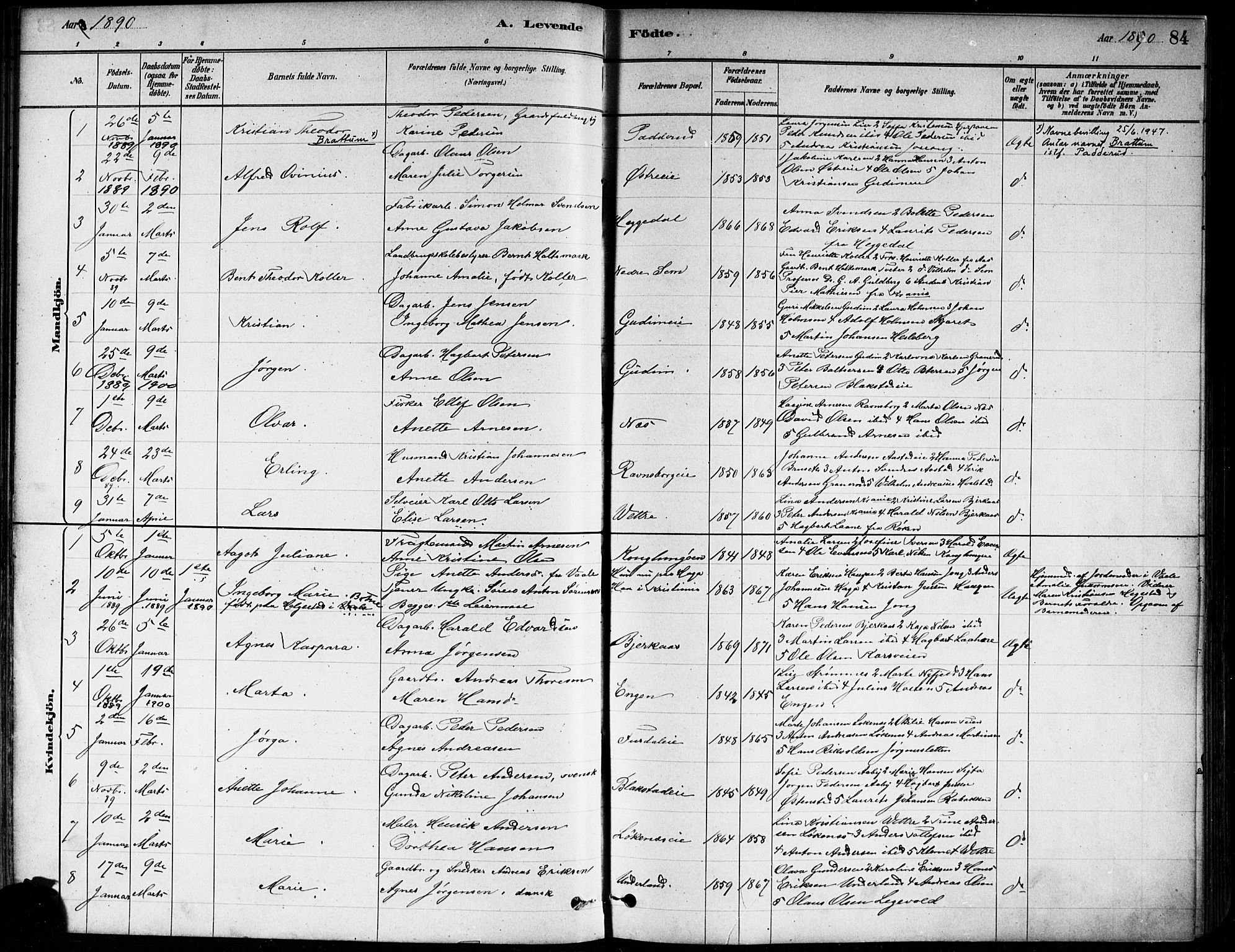 Asker prestekontor Kirkebøker, SAO/A-10256a/F/Fa/L0013: Parish register (official) no. I 13, 1879-1896, p. 84