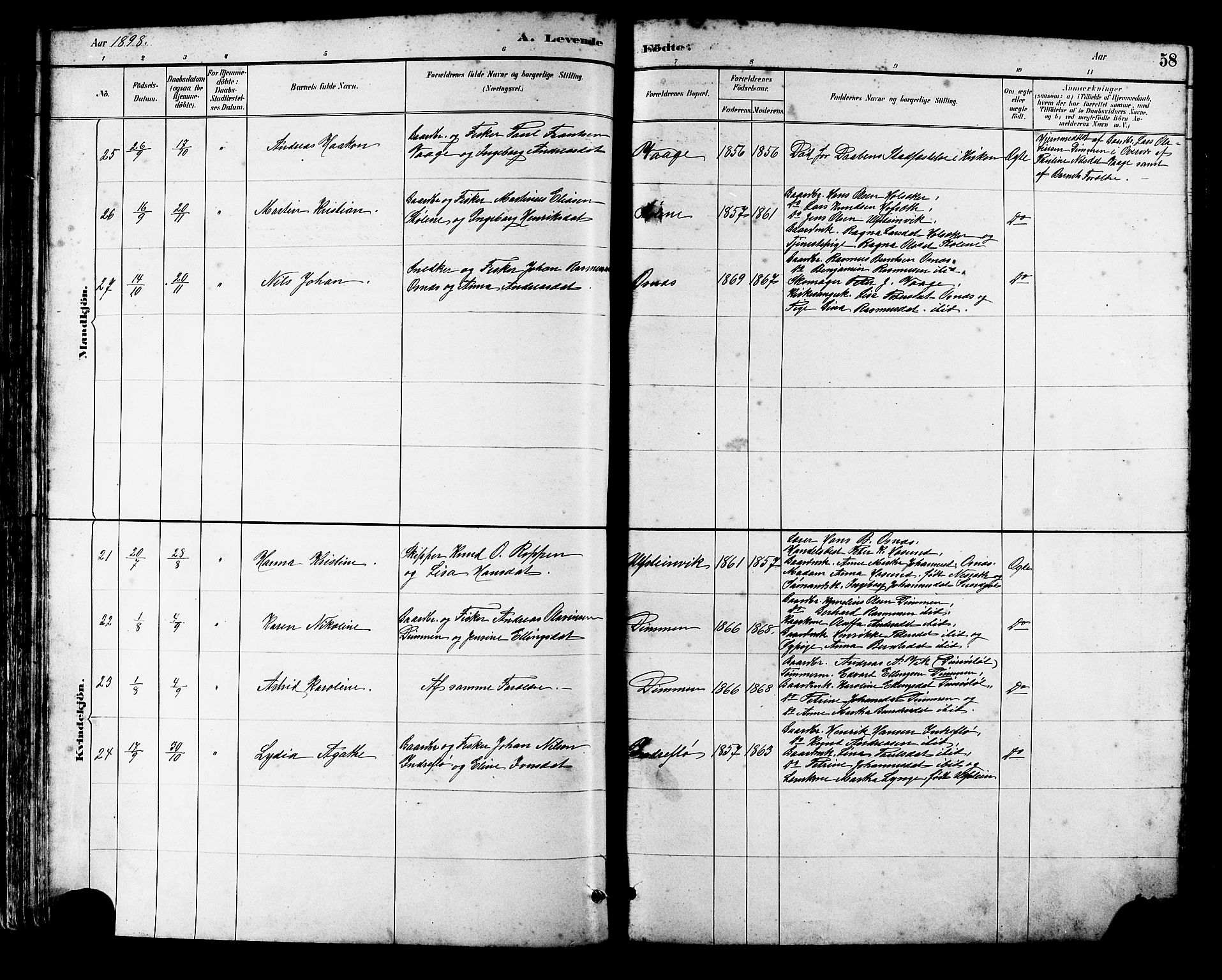 Ministerialprotokoller, klokkerbøker og fødselsregistre - Møre og Romsdal, AV/SAT-A-1454/509/L0112: Parish register (copy) no. 509C02, 1883-1922, p. 58