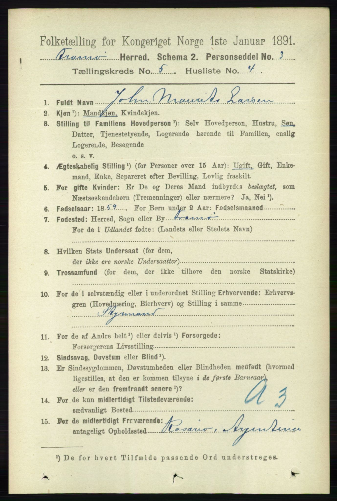 RA, 1891 census for 0921 Tromøy, 1891, p. 2217