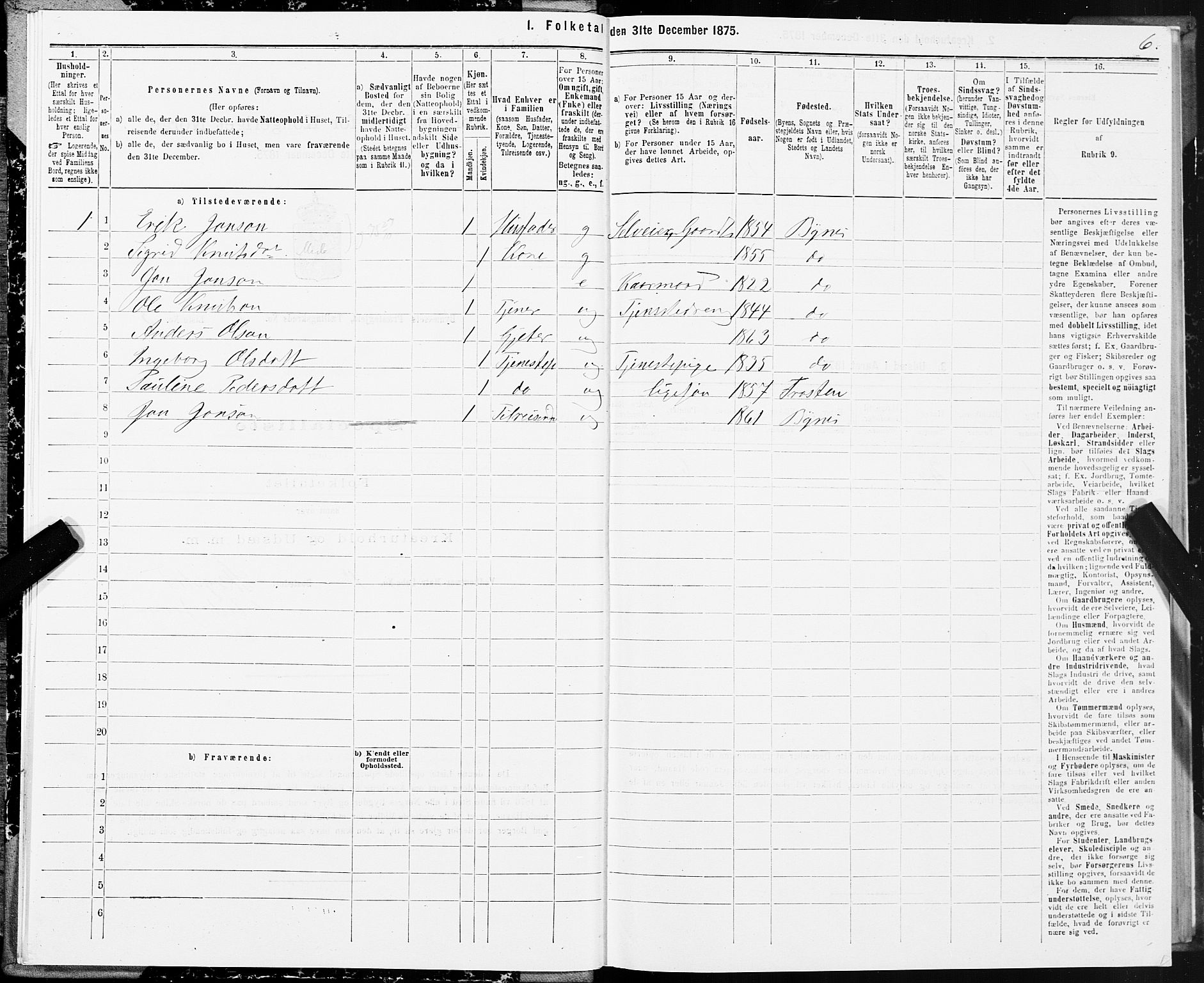 SAT, 1875 census for 1655P Byneset, 1875, p. 1006