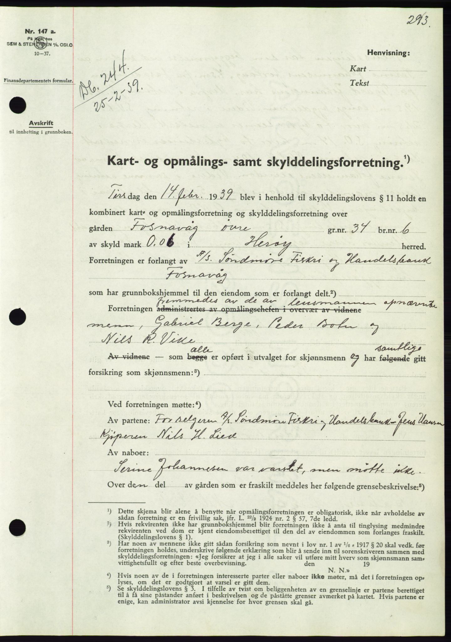 Søre Sunnmøre sorenskriveri, AV/SAT-A-4122/1/2/2C/L0067: Mortgage book no. 61, 1938-1939, Diary no: : 244/1939