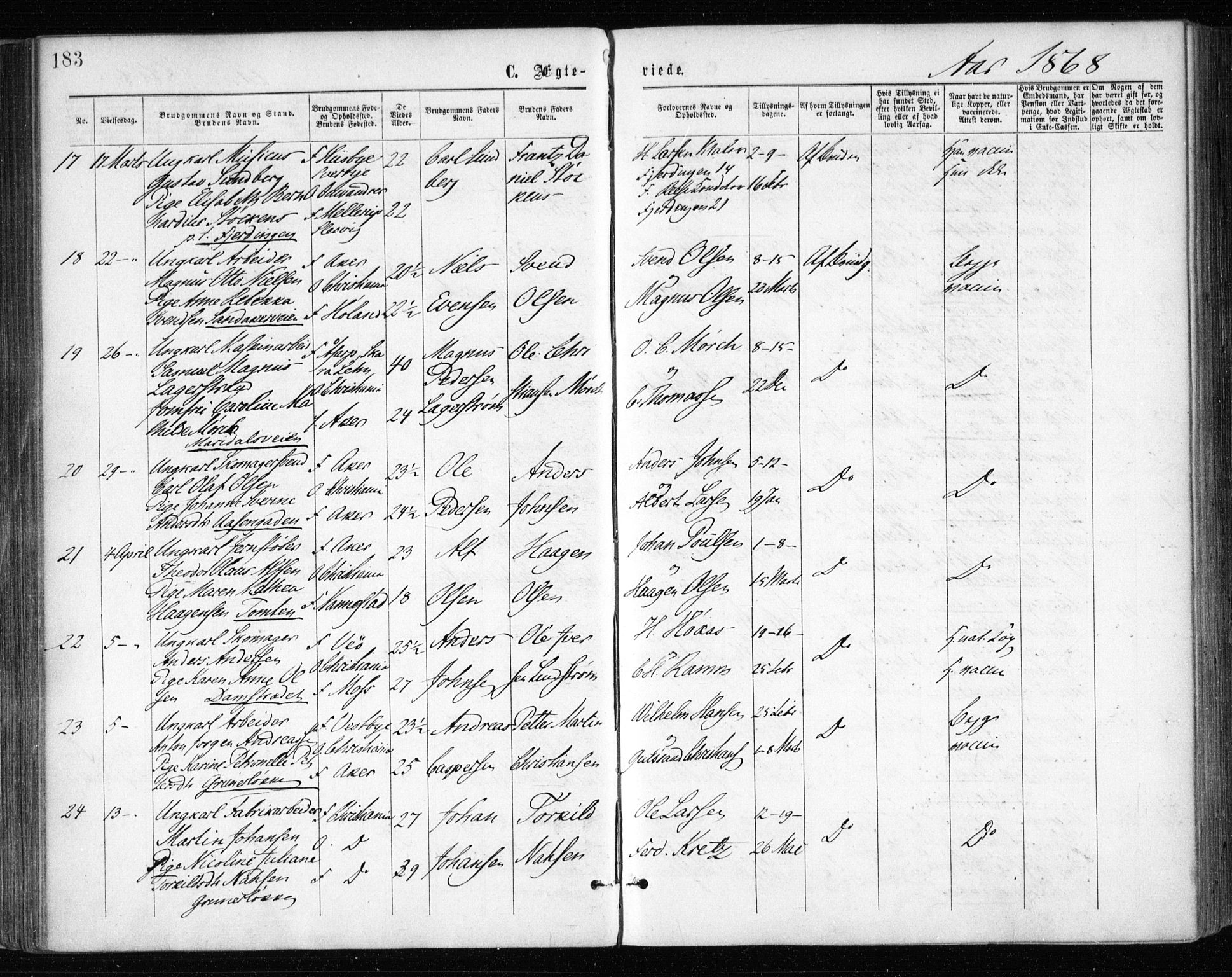 Gamle Aker prestekontor Kirkebøker, AV/SAO-A-10617a/F/L0003: Parish register (official) no. 3, 1865-1873, p. 183