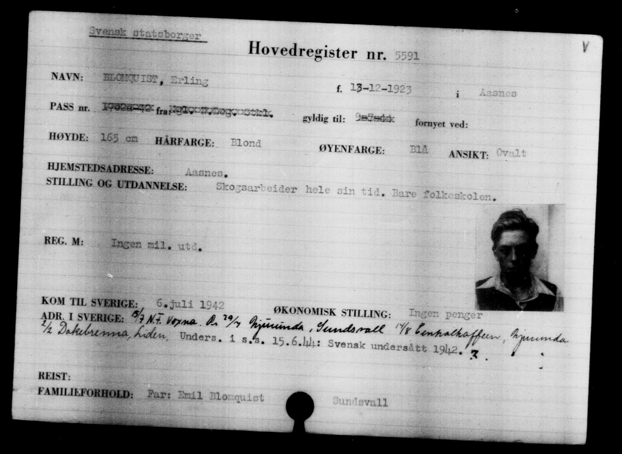 Utenriksstasjonene, Legasjonen i Stockholm, Flyktningkontoret, AV/RA-S-6753/V/Va/L0004: Kjesäterkartoteket, flyktninger med registreringsnr. 3496-6610, 1940-1945, p. 2428