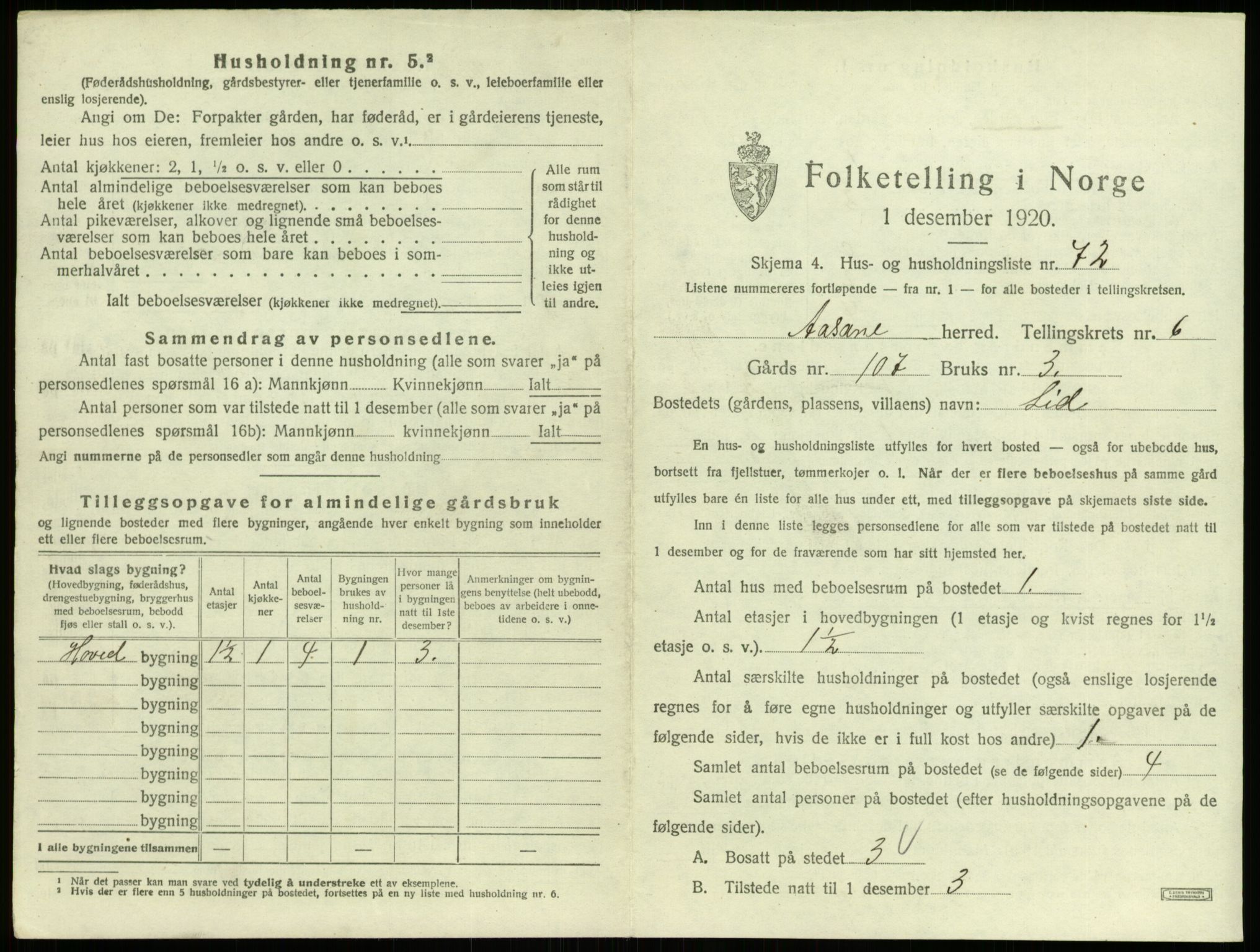 SAB, 1920 census for Åsane, 1920, p. 654