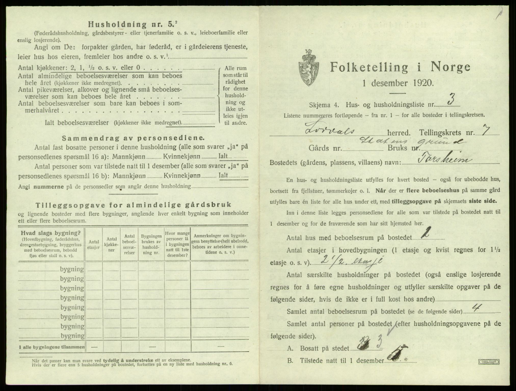 SAB, 1920 census for Lærdal, 1920, p. 535