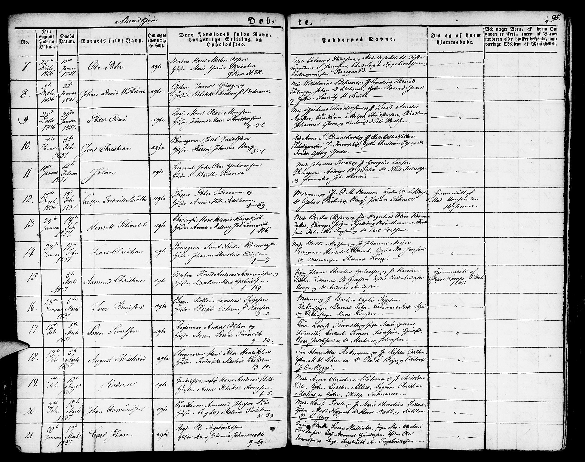 Nykirken Sokneprestembete, SAB/A-77101/H/Haa/L0012: Parish register (official) no. A 12, 1821-1844, p. 95